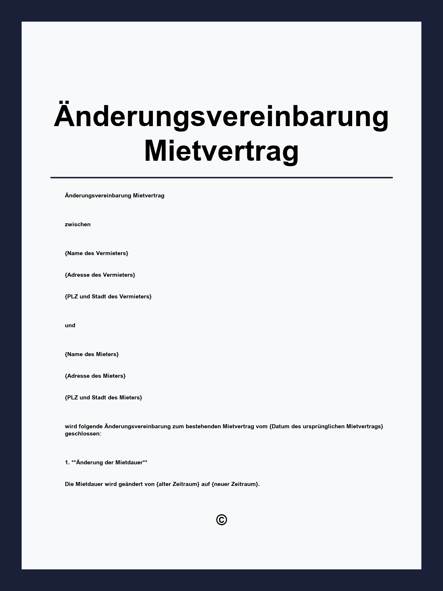 Änderungsvereinbarung Mietvertrag Muster