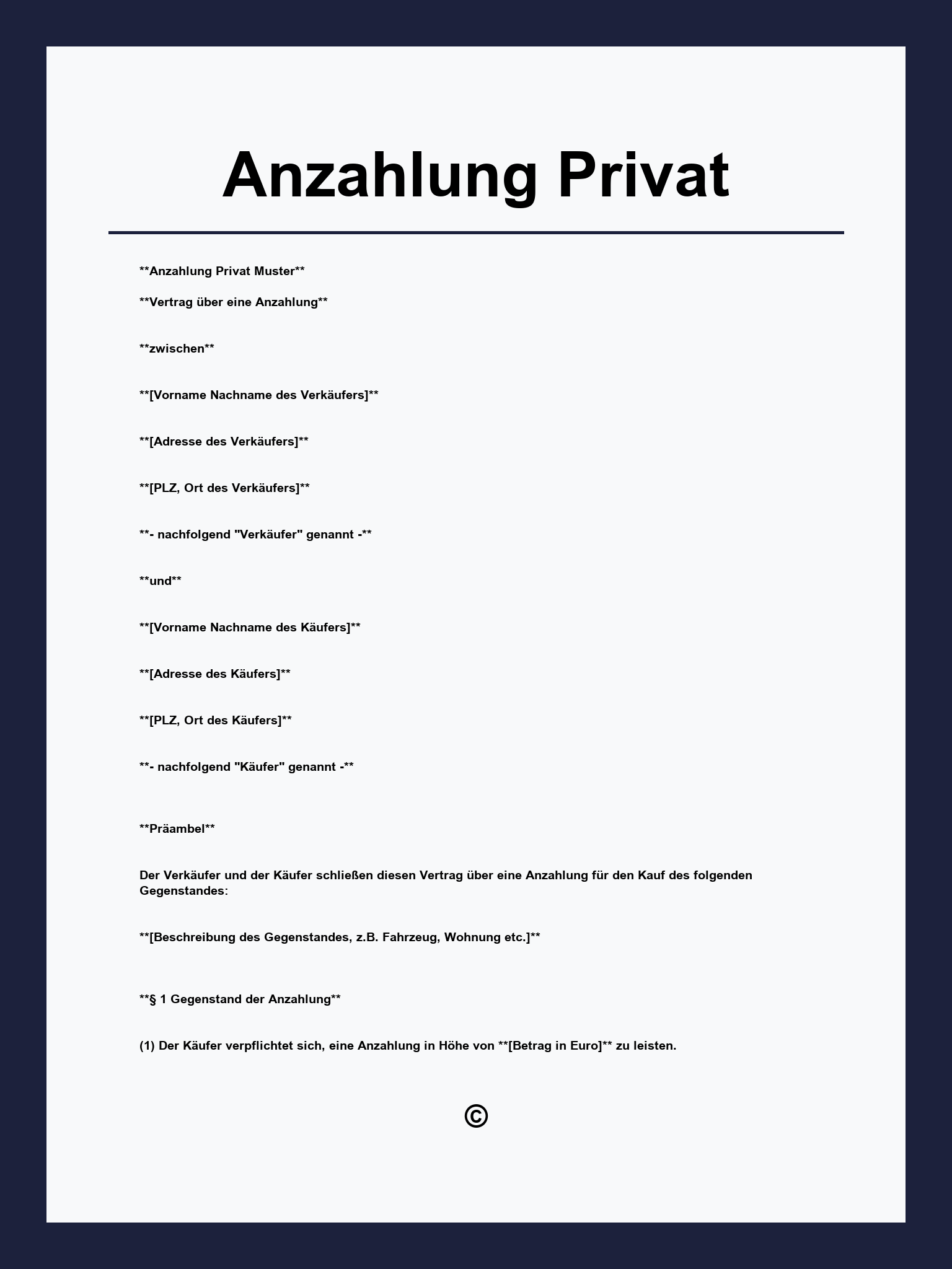 Vorlage Anzahlung Privat