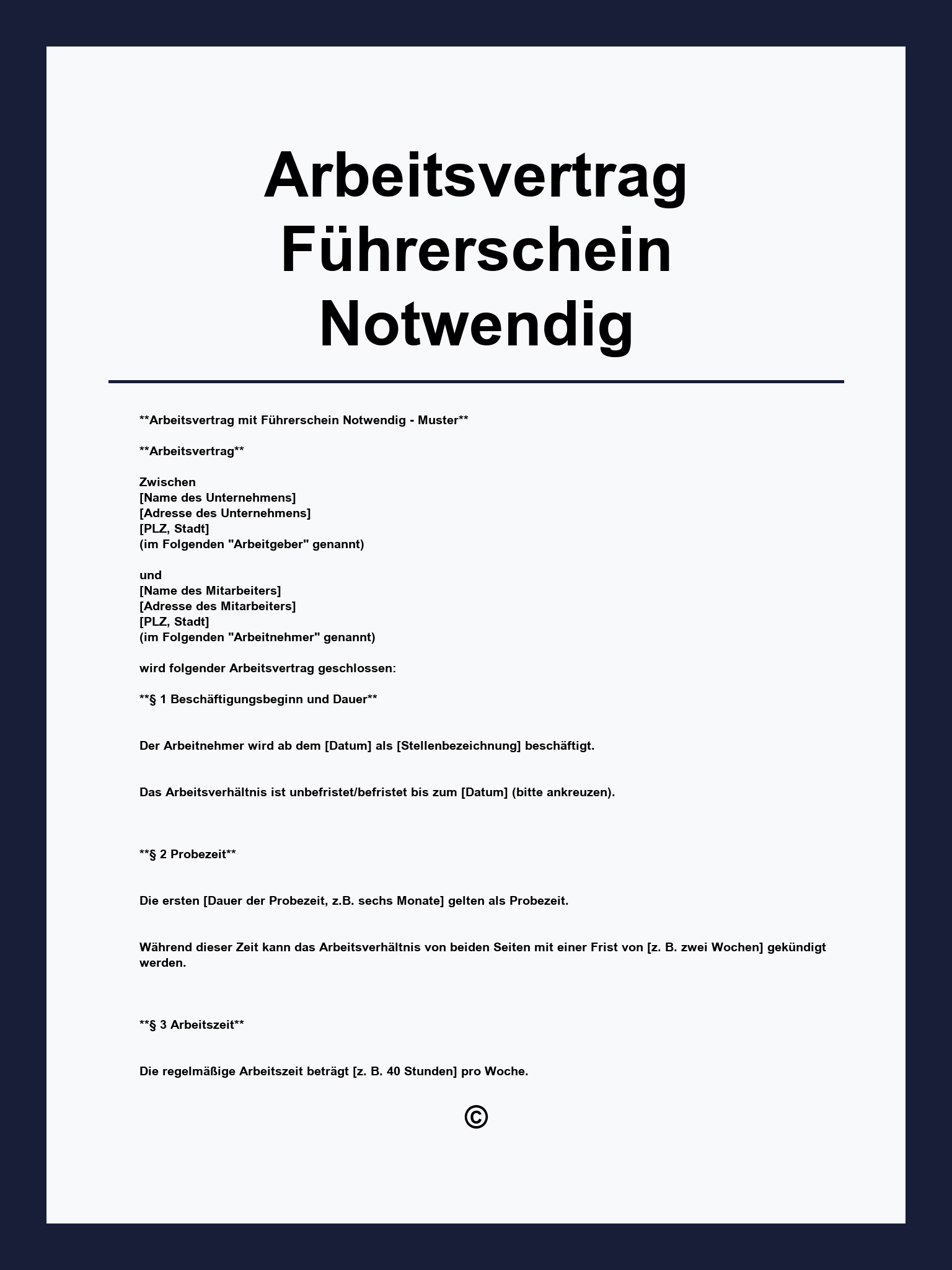 Arbeitsvertrag Führerschein Notwendig