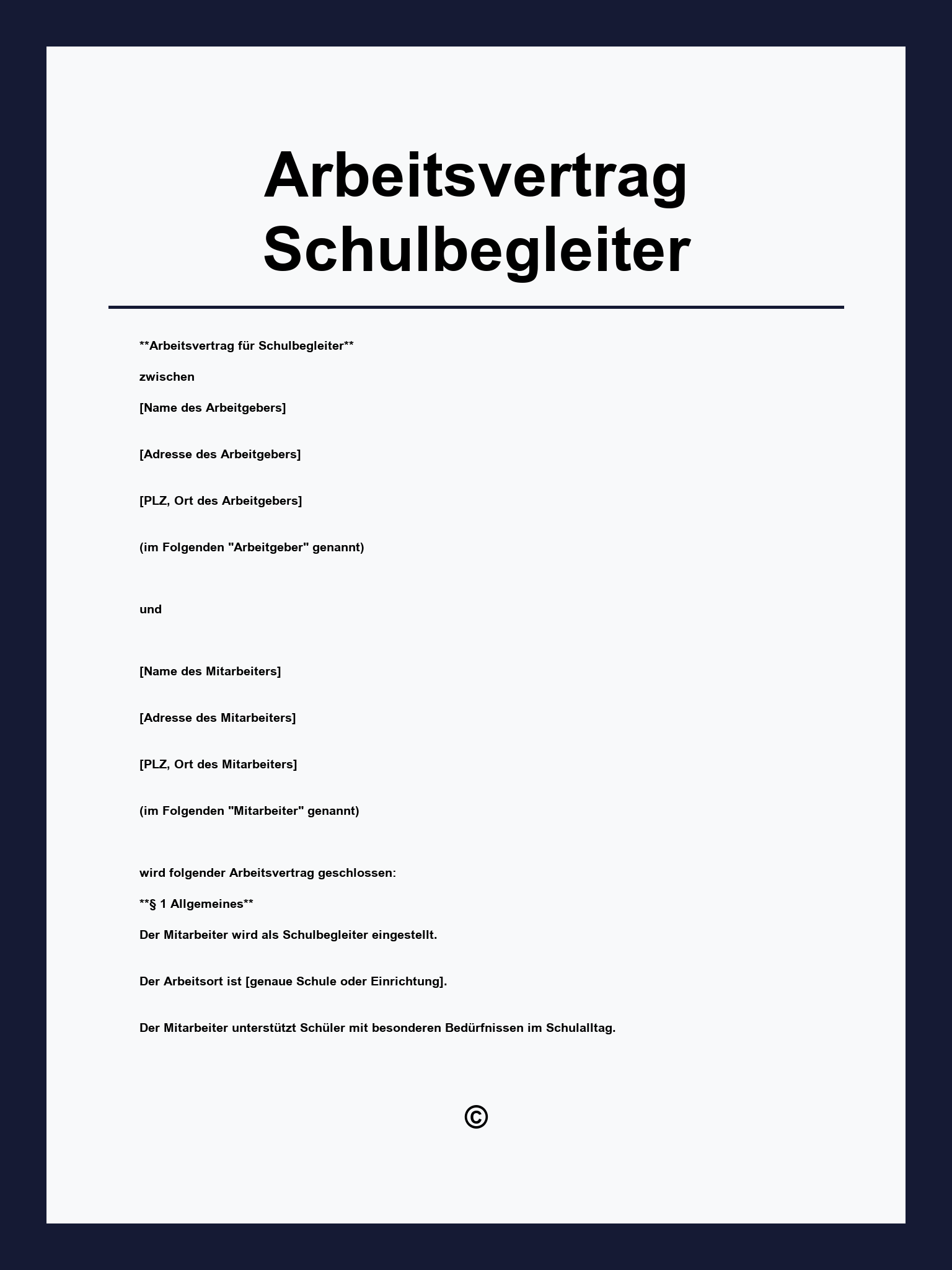 Arbeitsvertrag Schulbegleiter