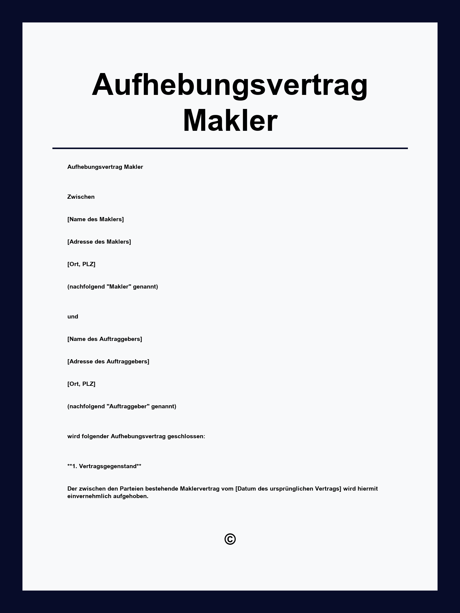 Aufhebungsvertrag Makler Muster