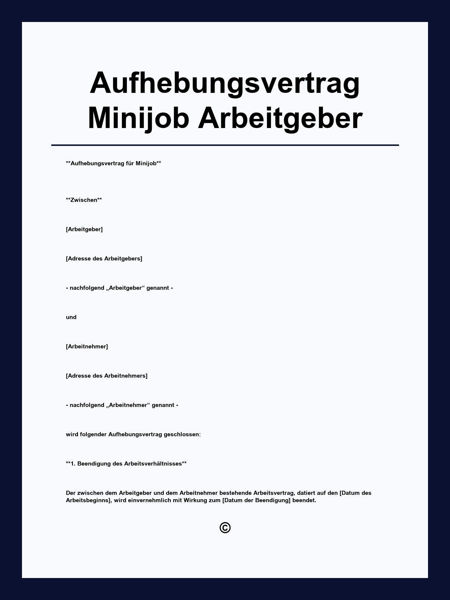Aufhebungsvertrag Minijob Arbeitgeber