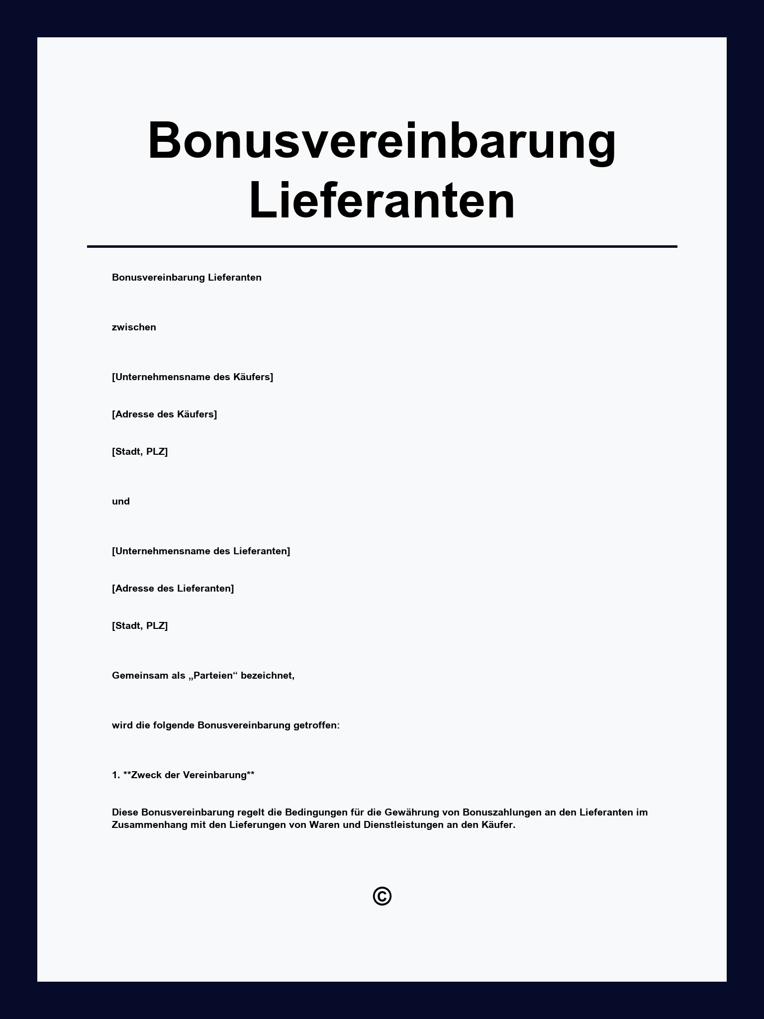 Bonusvereinbarung Muster Lieferanten