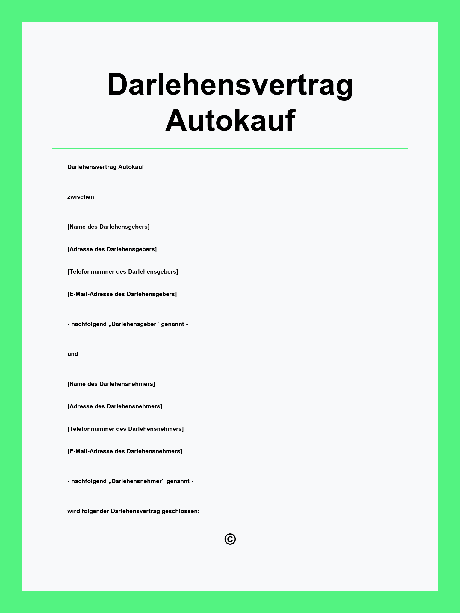 Darlehensvertrag Autokauf