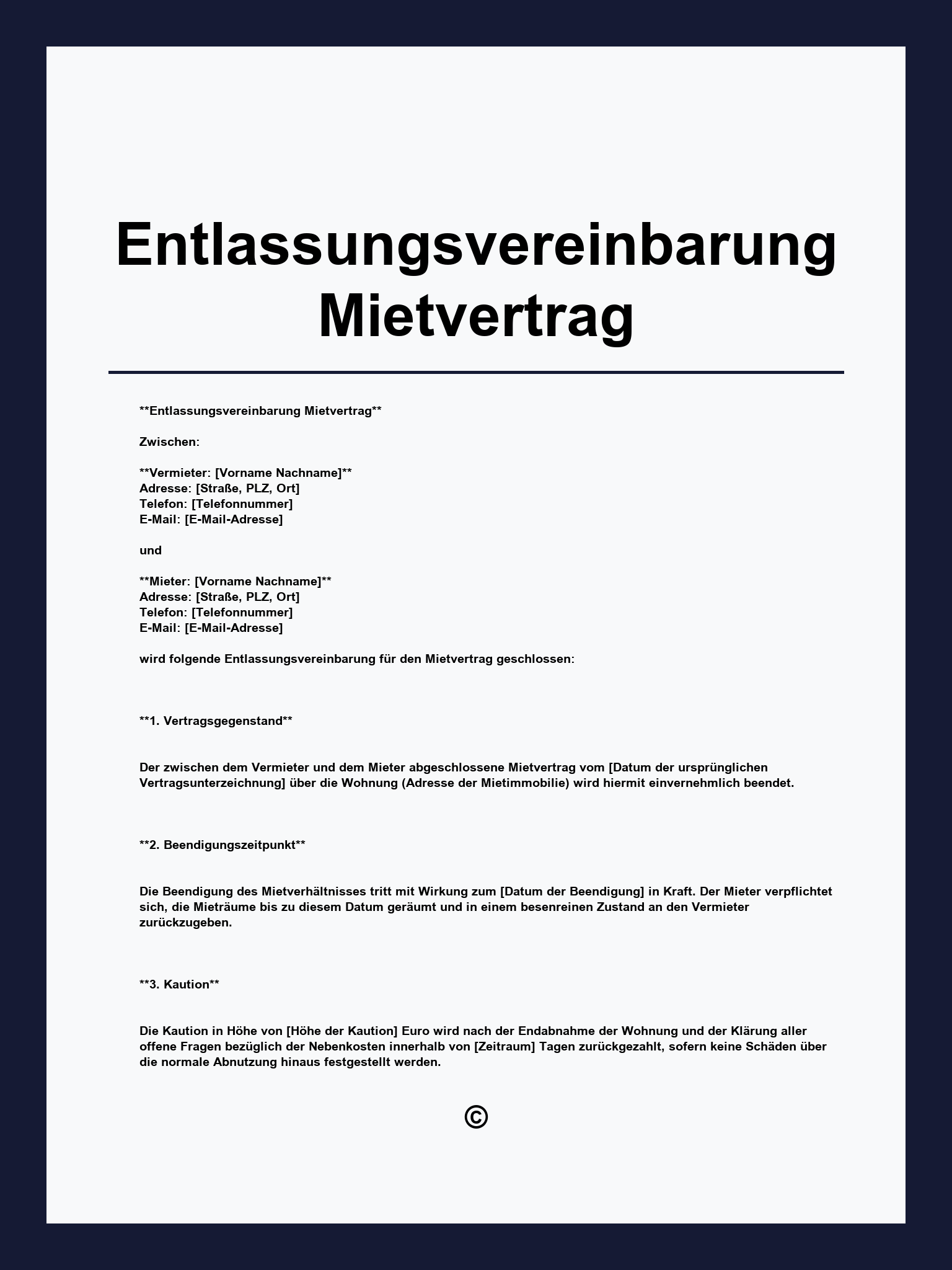 Entlassungsvereinbarung Mietvertrag Muster