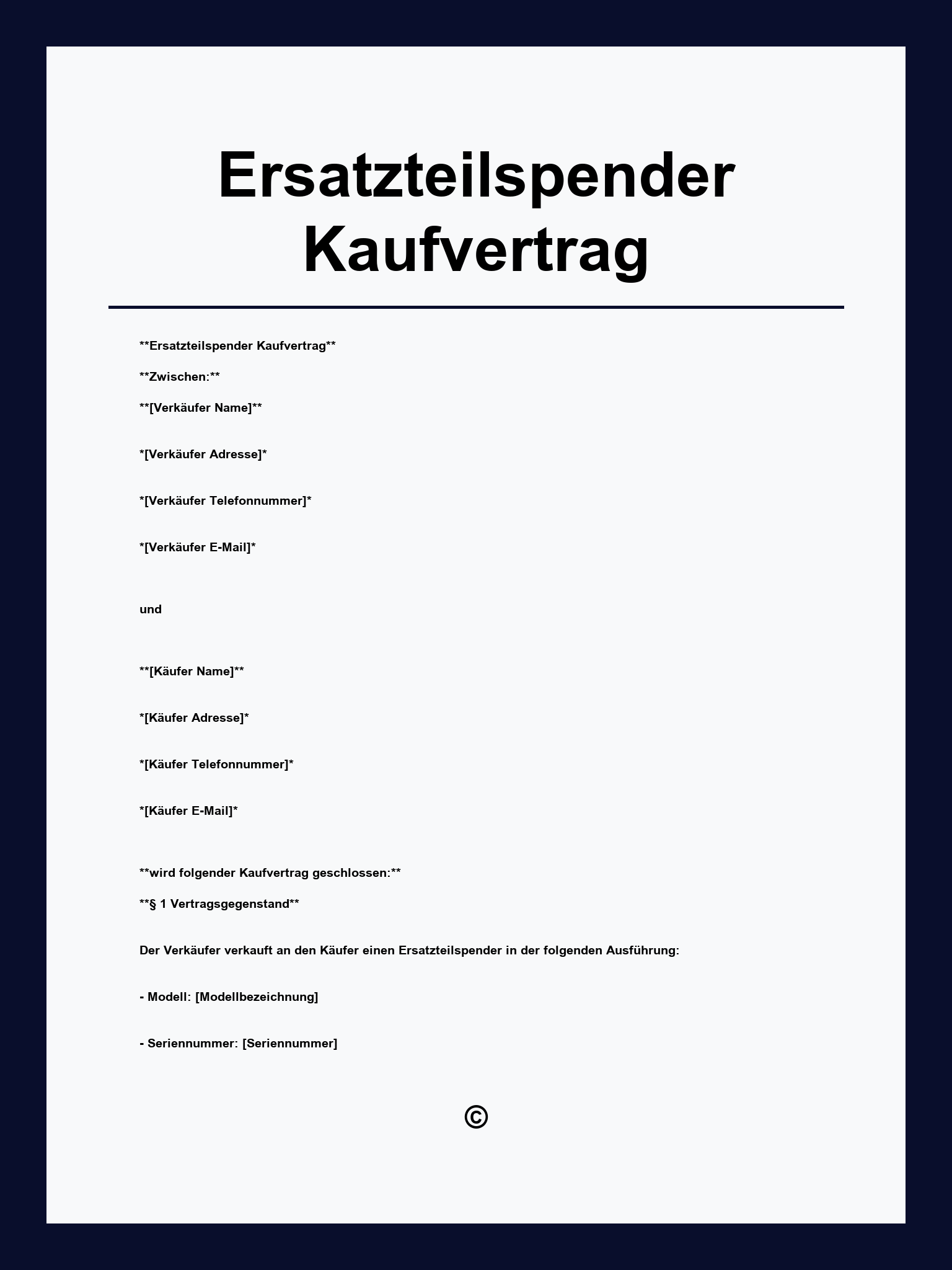 Ersatzteilspender Kaufvertrag