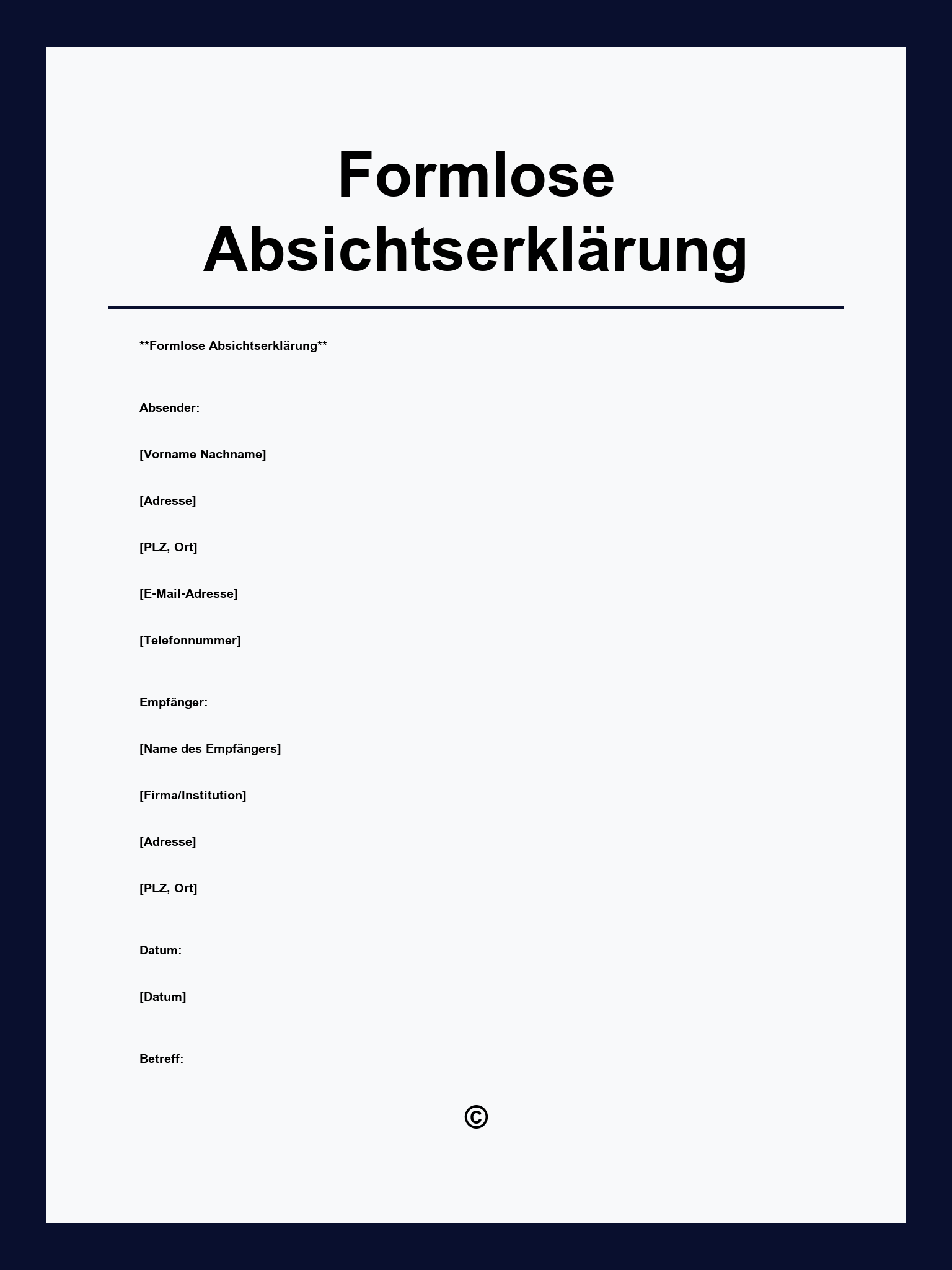 Formlose Absichtserklärung Muster
