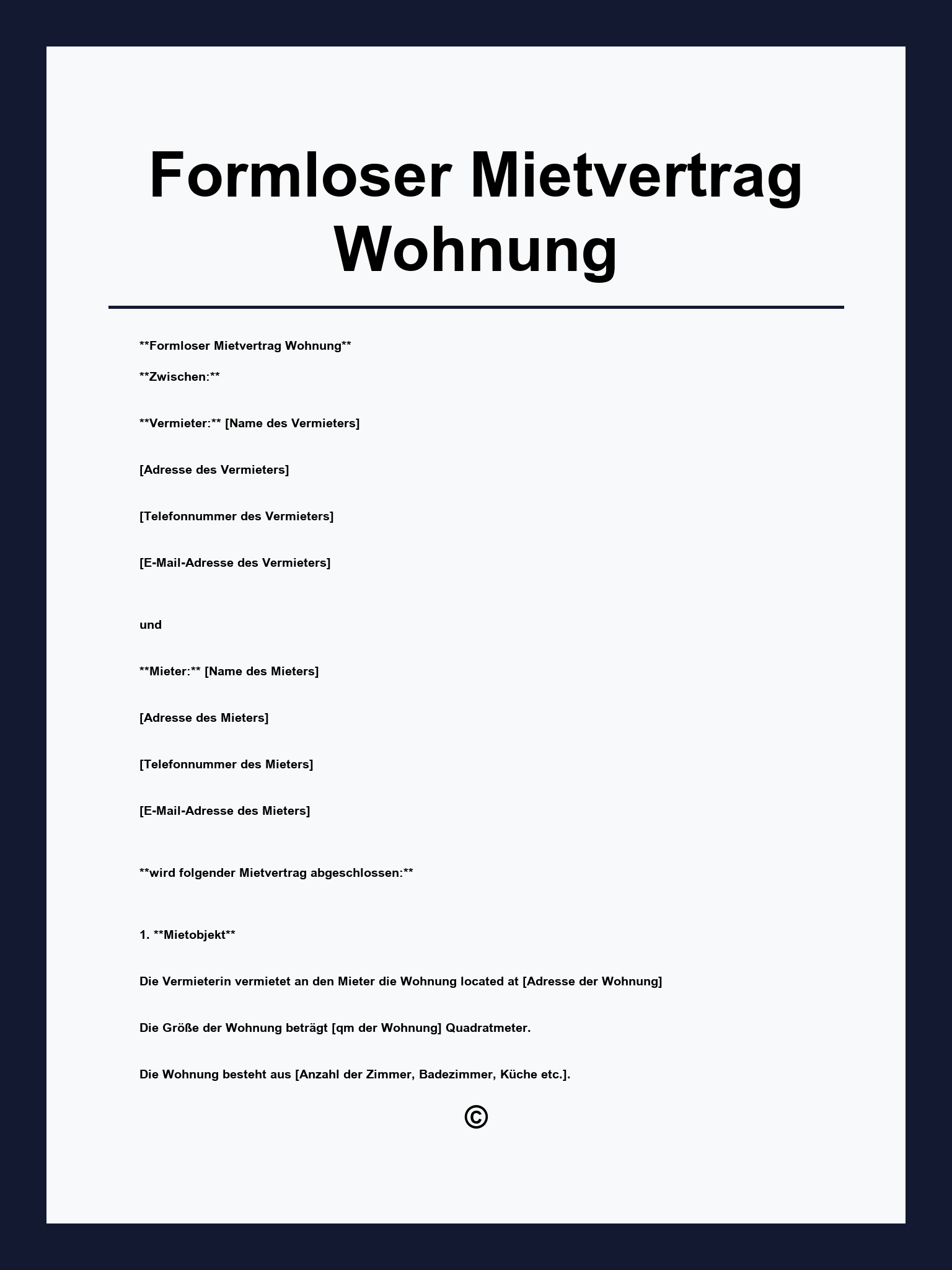 Formloser Mietvertrag Wohnung