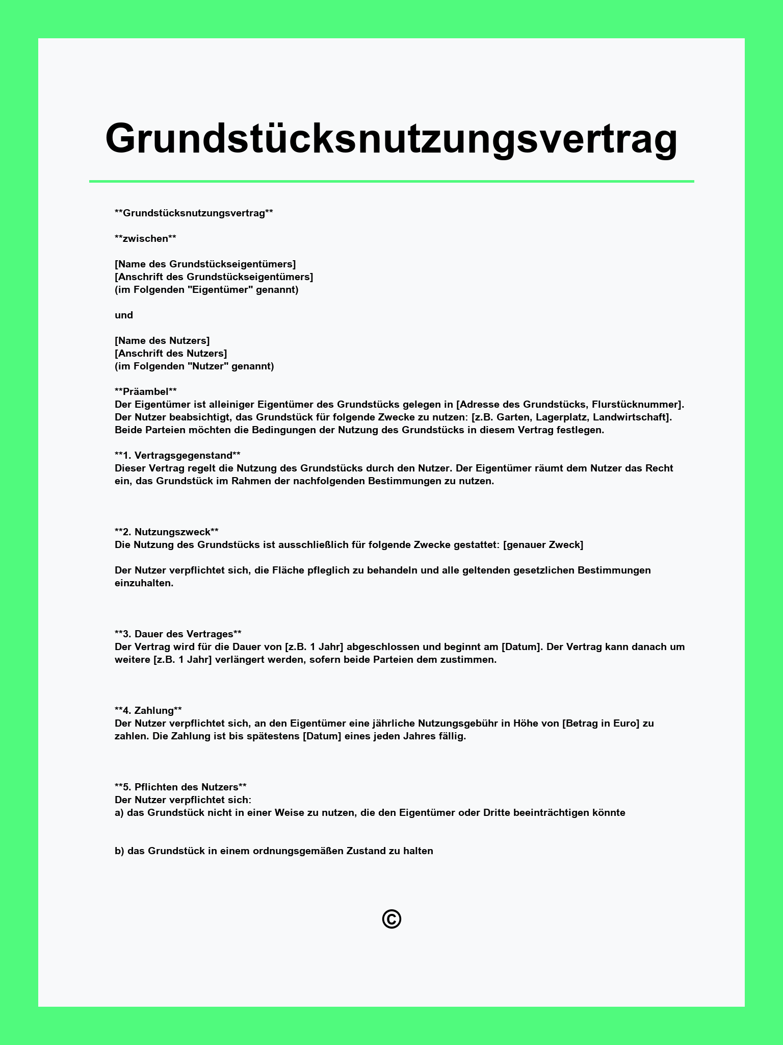 Grundstücksnutzungsvertrag Muster