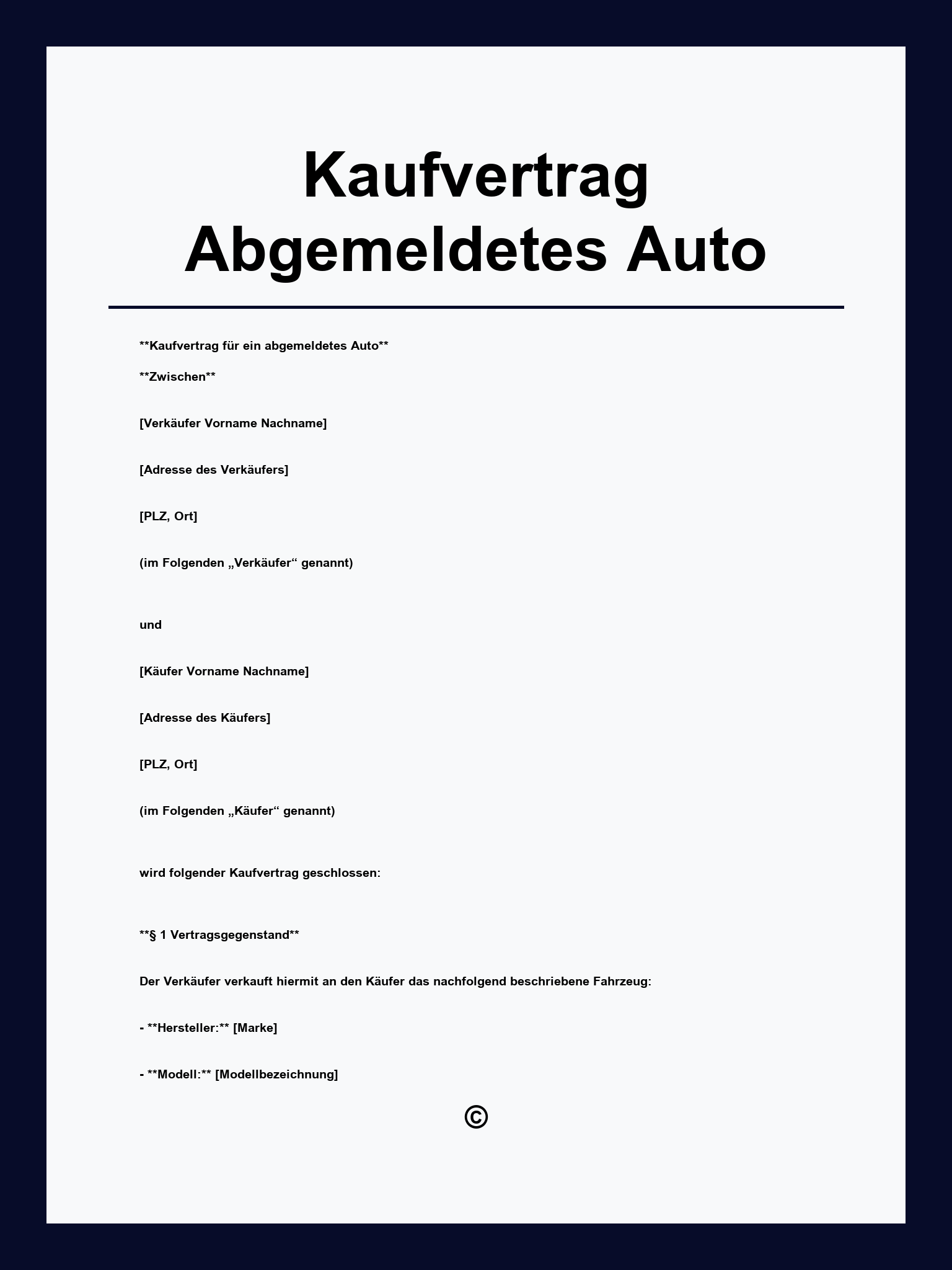 Kaufvertrag Abgemeldetes Auto Muster
