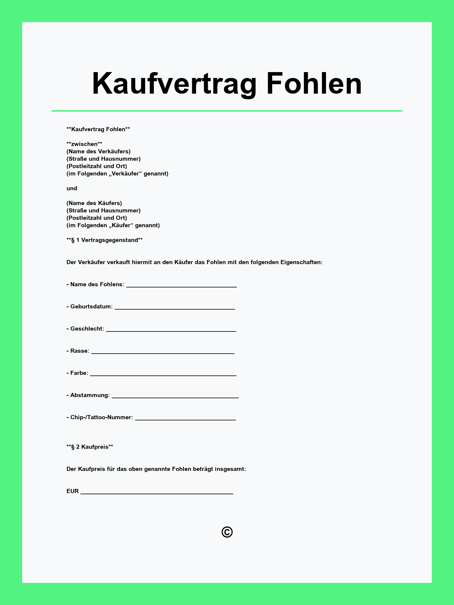 Kaufvertrag Fohlen