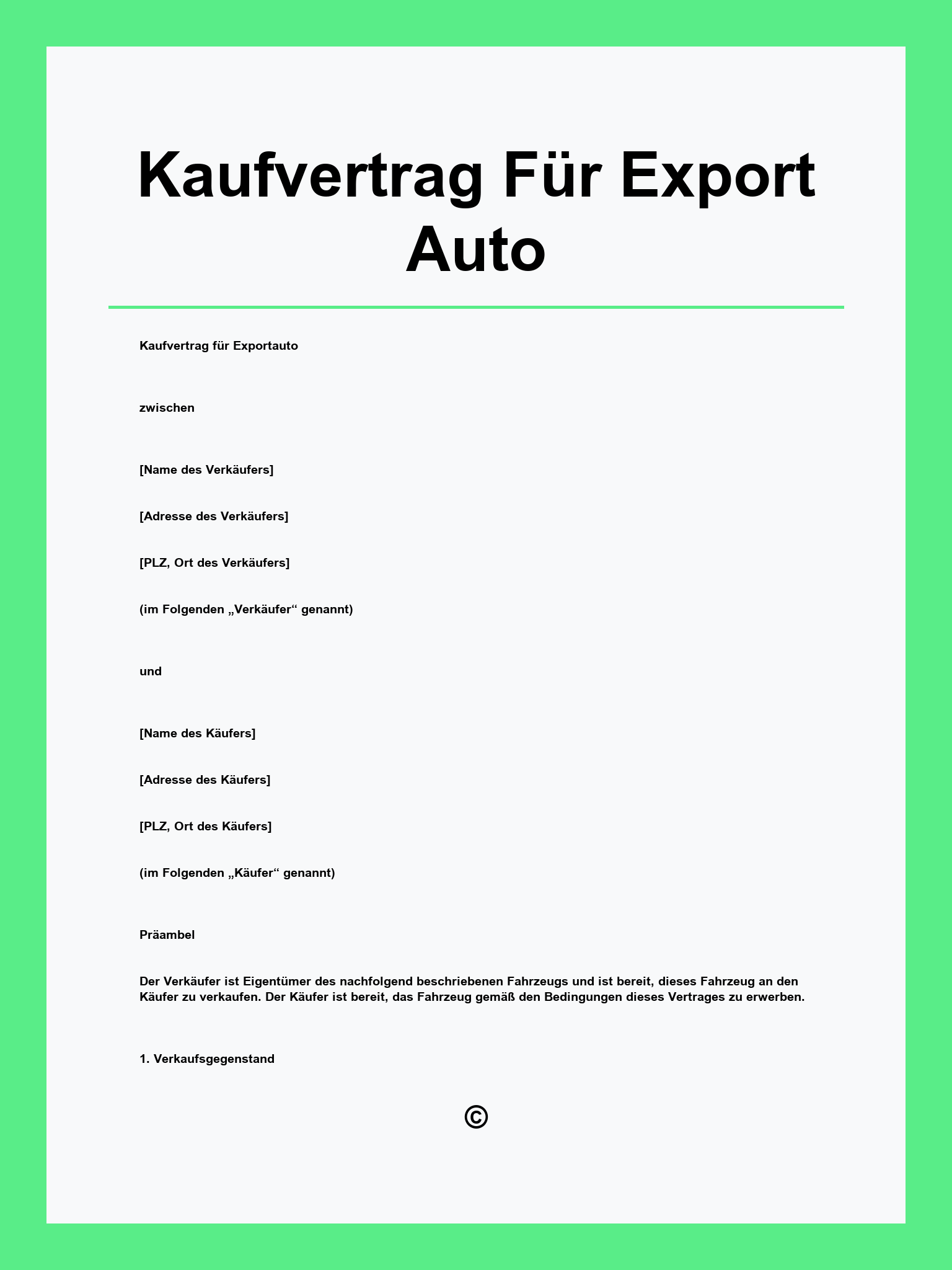 Kaufvertrag Für Export Auto