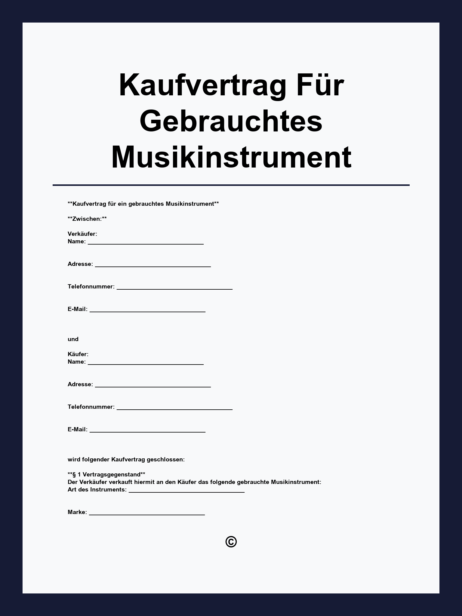 Kaufvertrag Für Gebrauchtes Musikinstrument