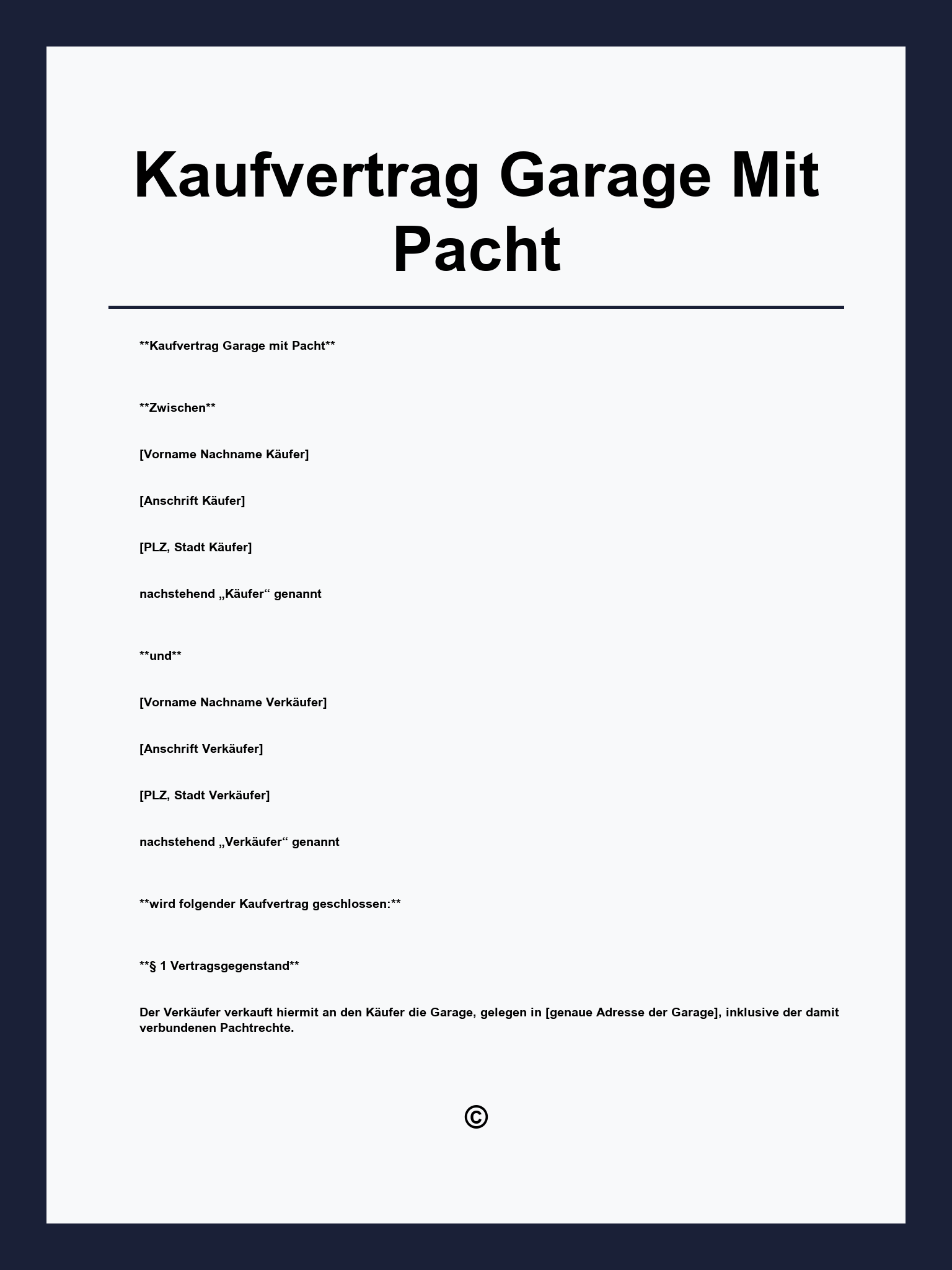 Kaufvertrag Garage Mit Pacht