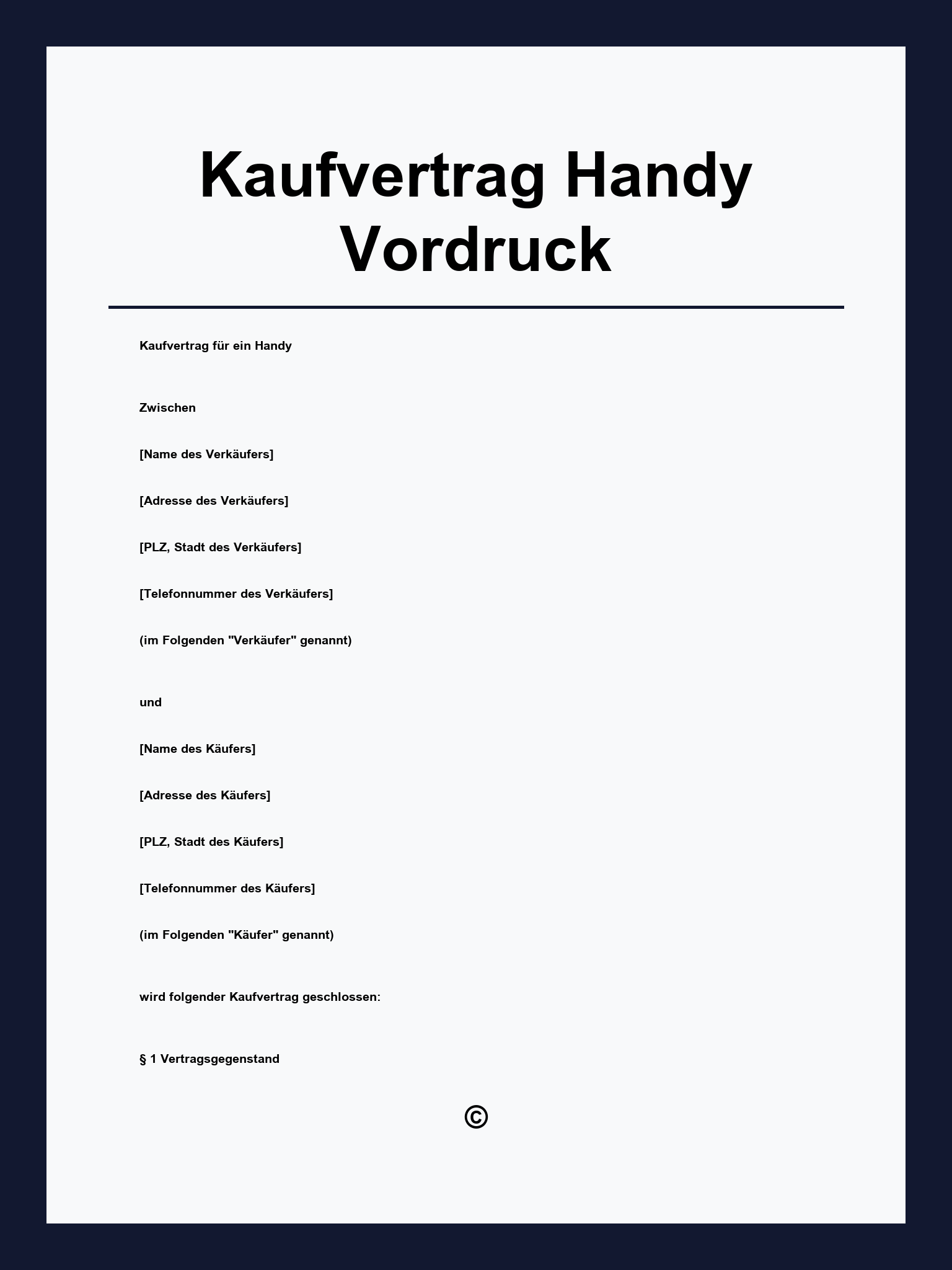 Kaufvertrag Handy Vordruck