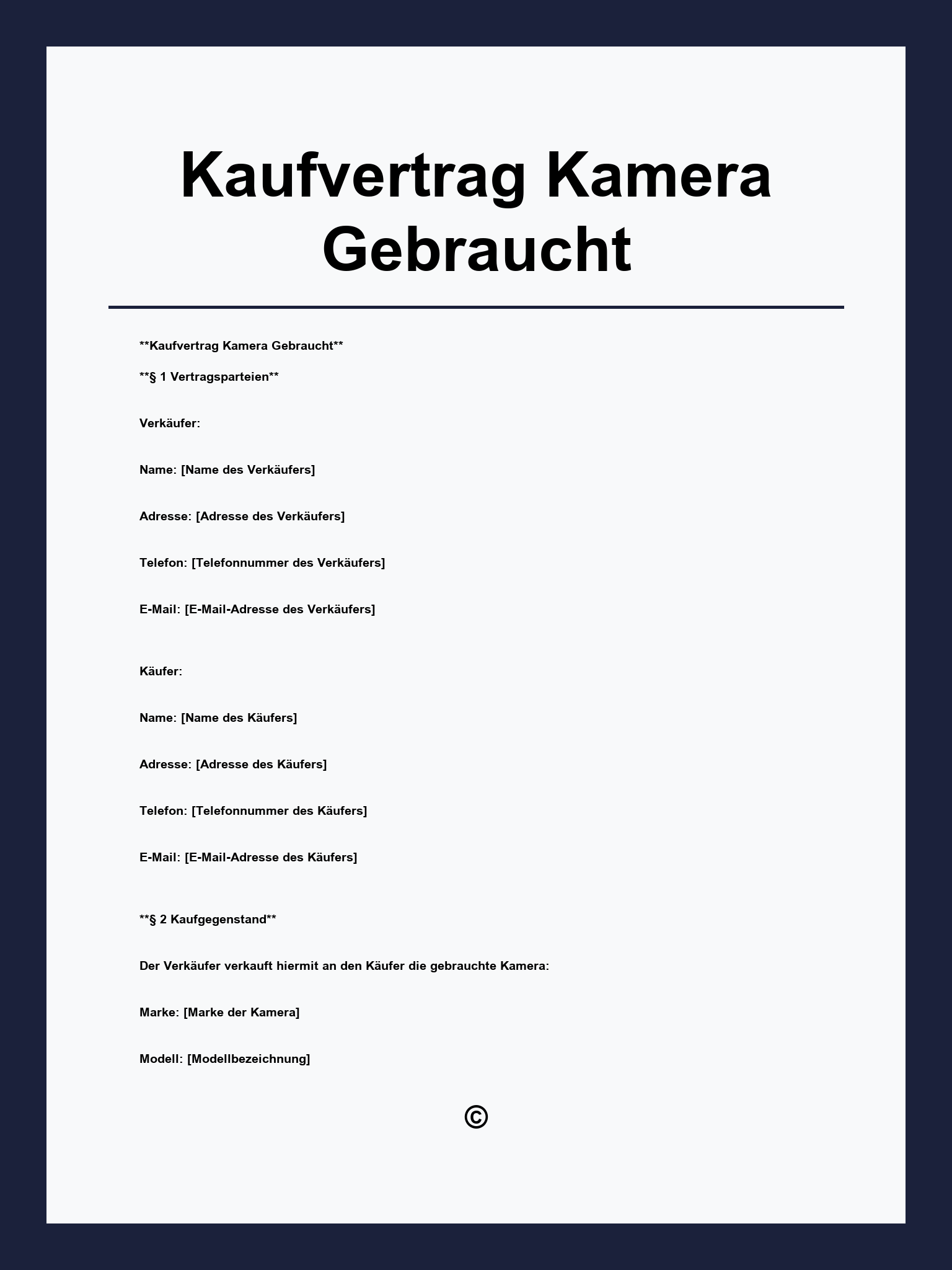 Kaufvertrag Kamera Gebraucht