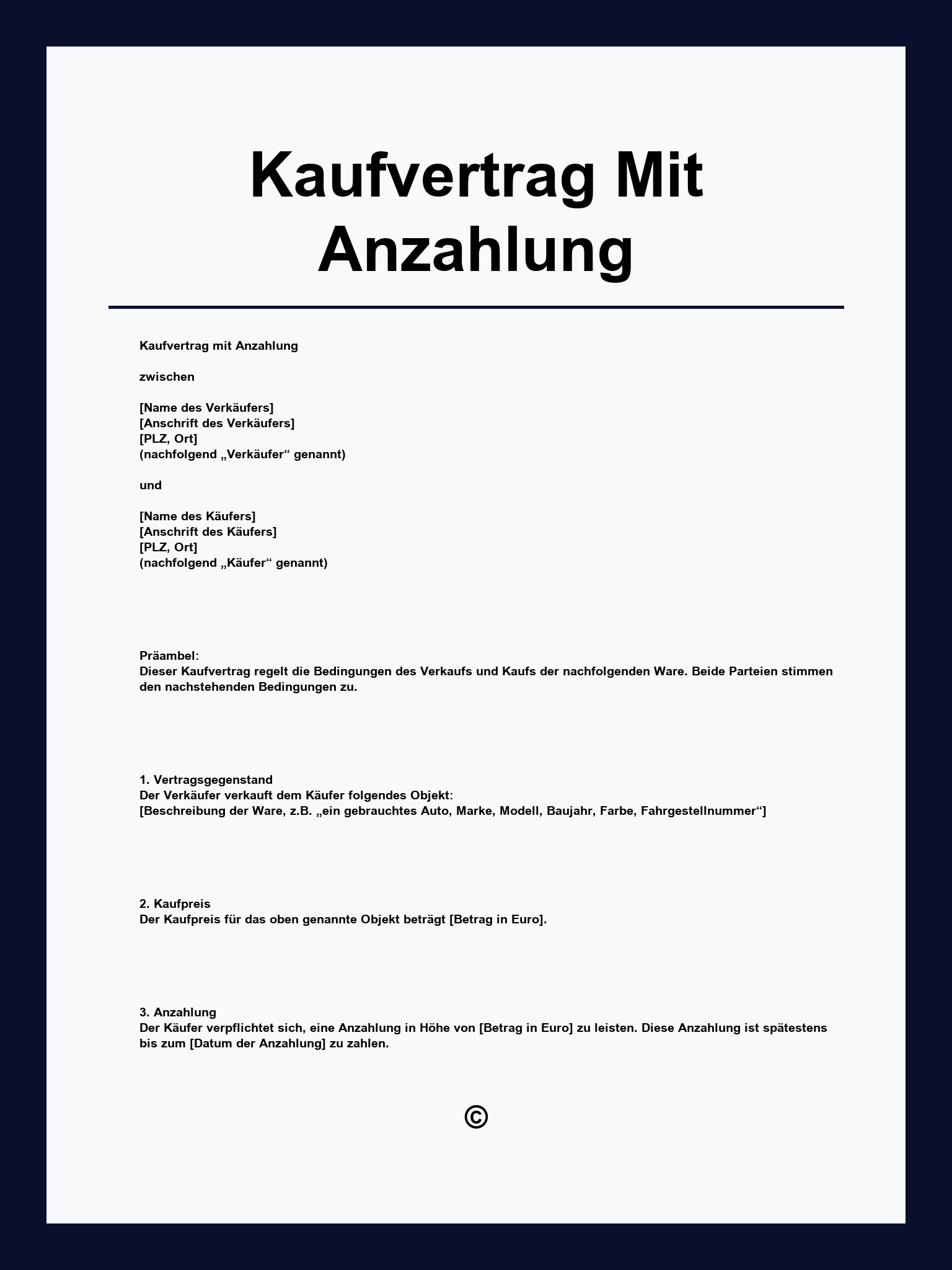 Muster Kaufvertrag Mit Anzahlung