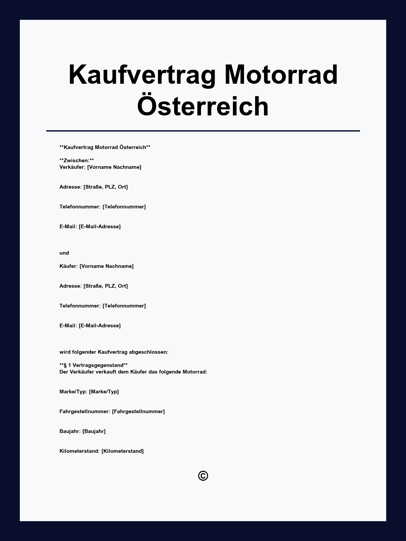 Kaufvertrag Motorrad Österreich