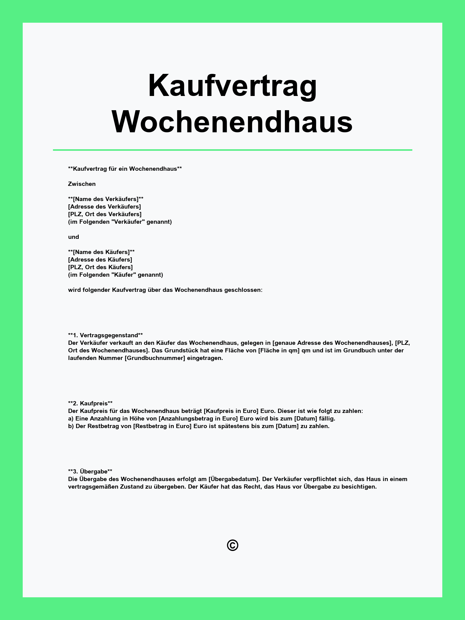 Kaufvertrag Wochenendhaus