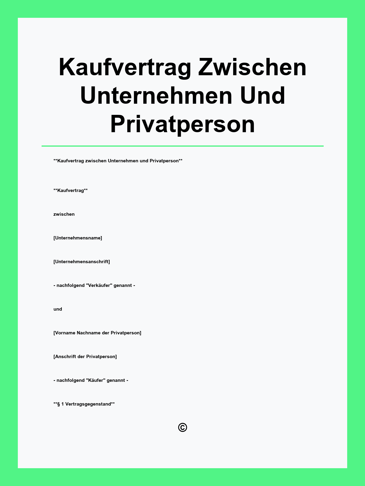 Kaufvertrag Zwischen Unternehmen Und Privatperson