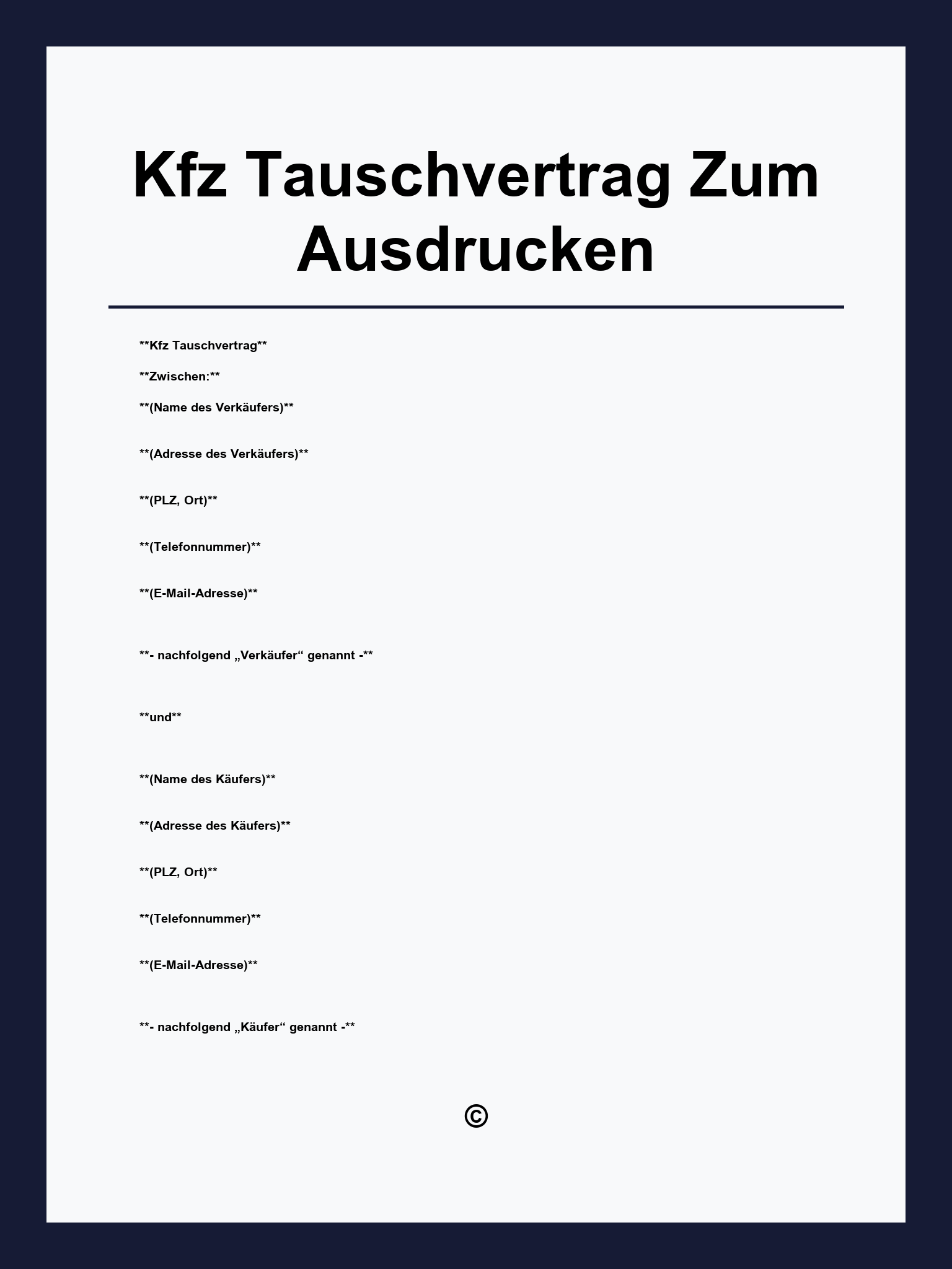 Vorlage Kfz Tauschvertrag Zum Ausdrucken