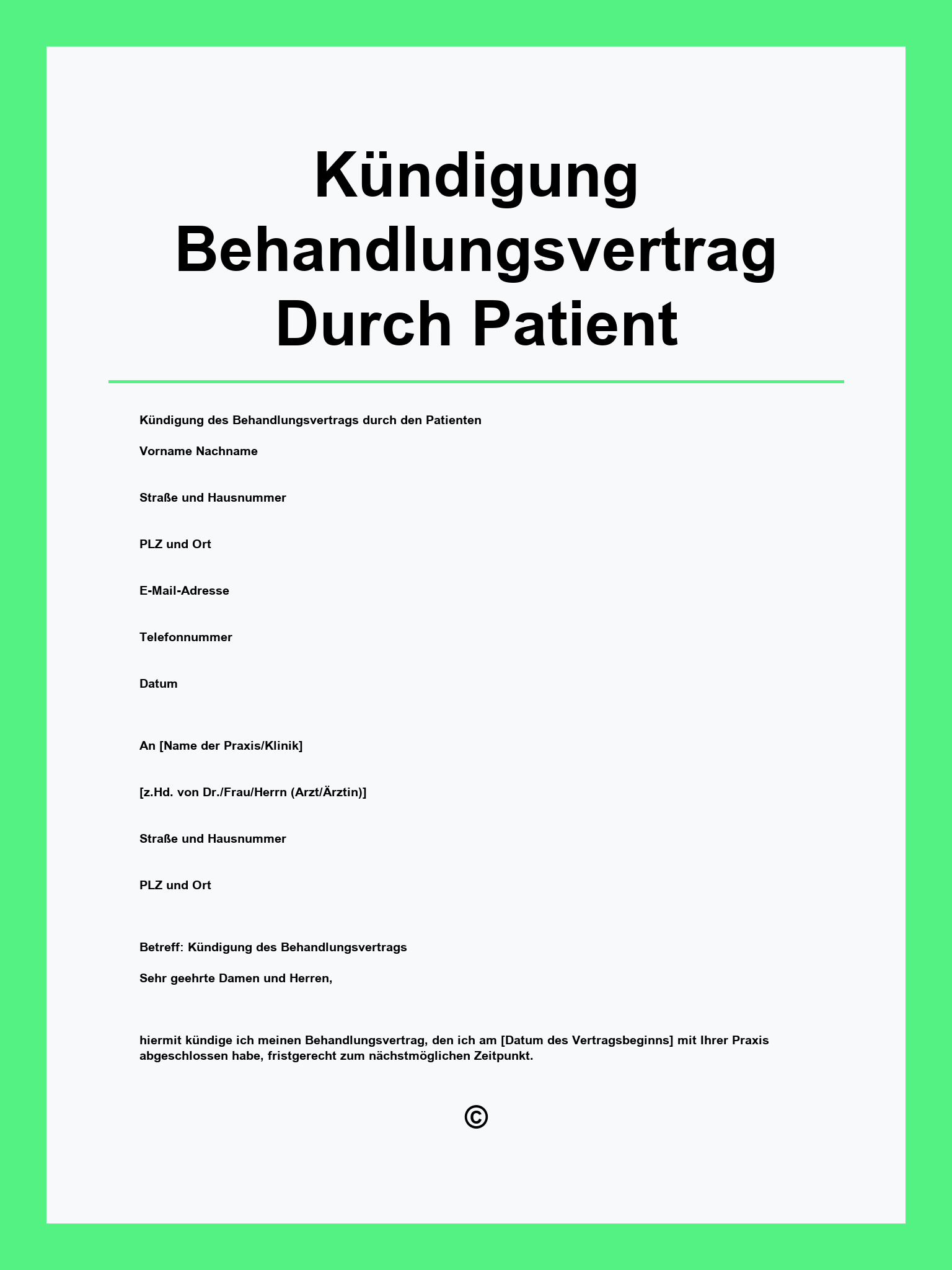 Kündigung Behandlungsvertrag Durch Patient Muster