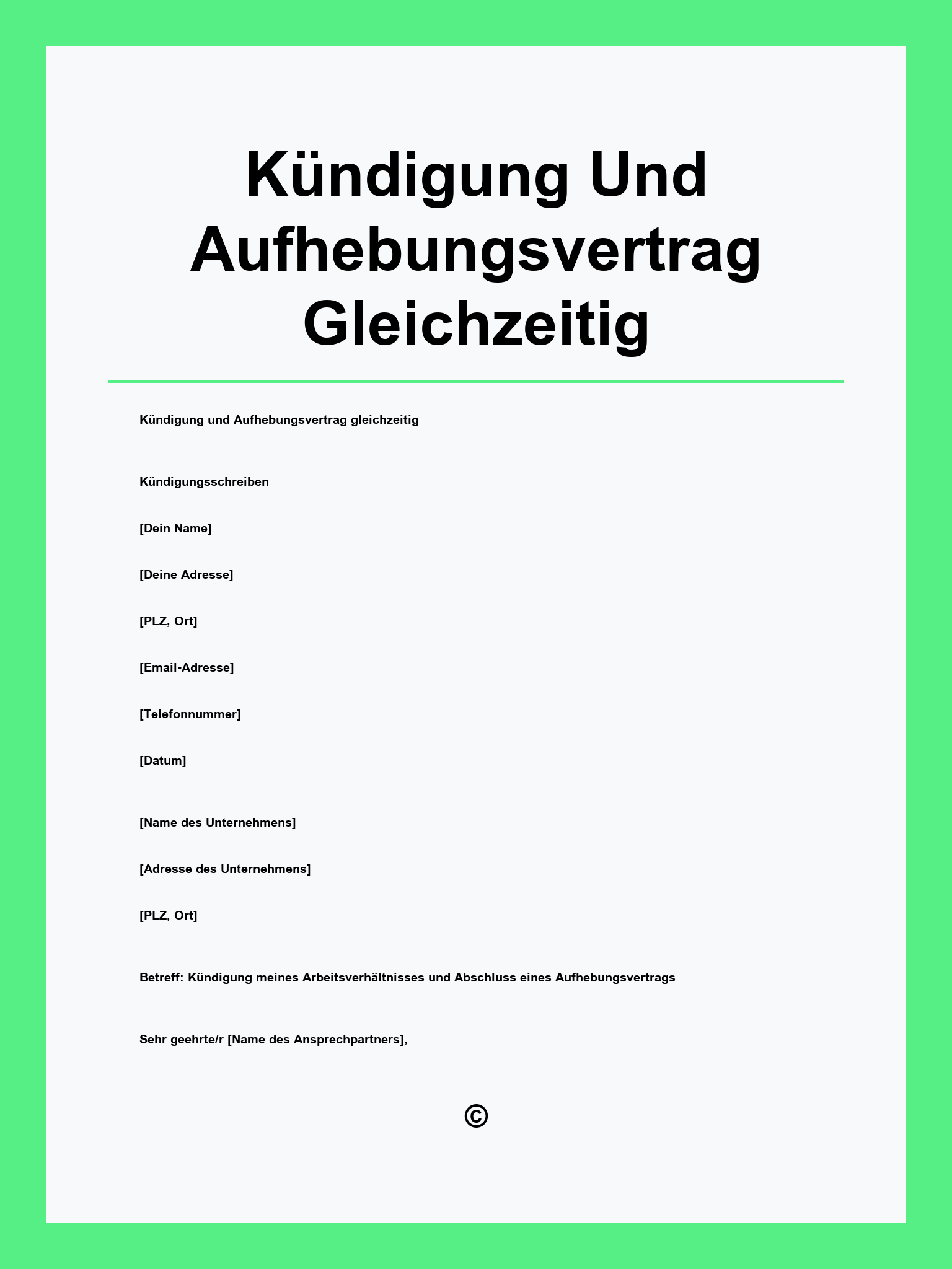 Kündigung Und Aufhebungsvertrag Gleichzeitig Vorlage