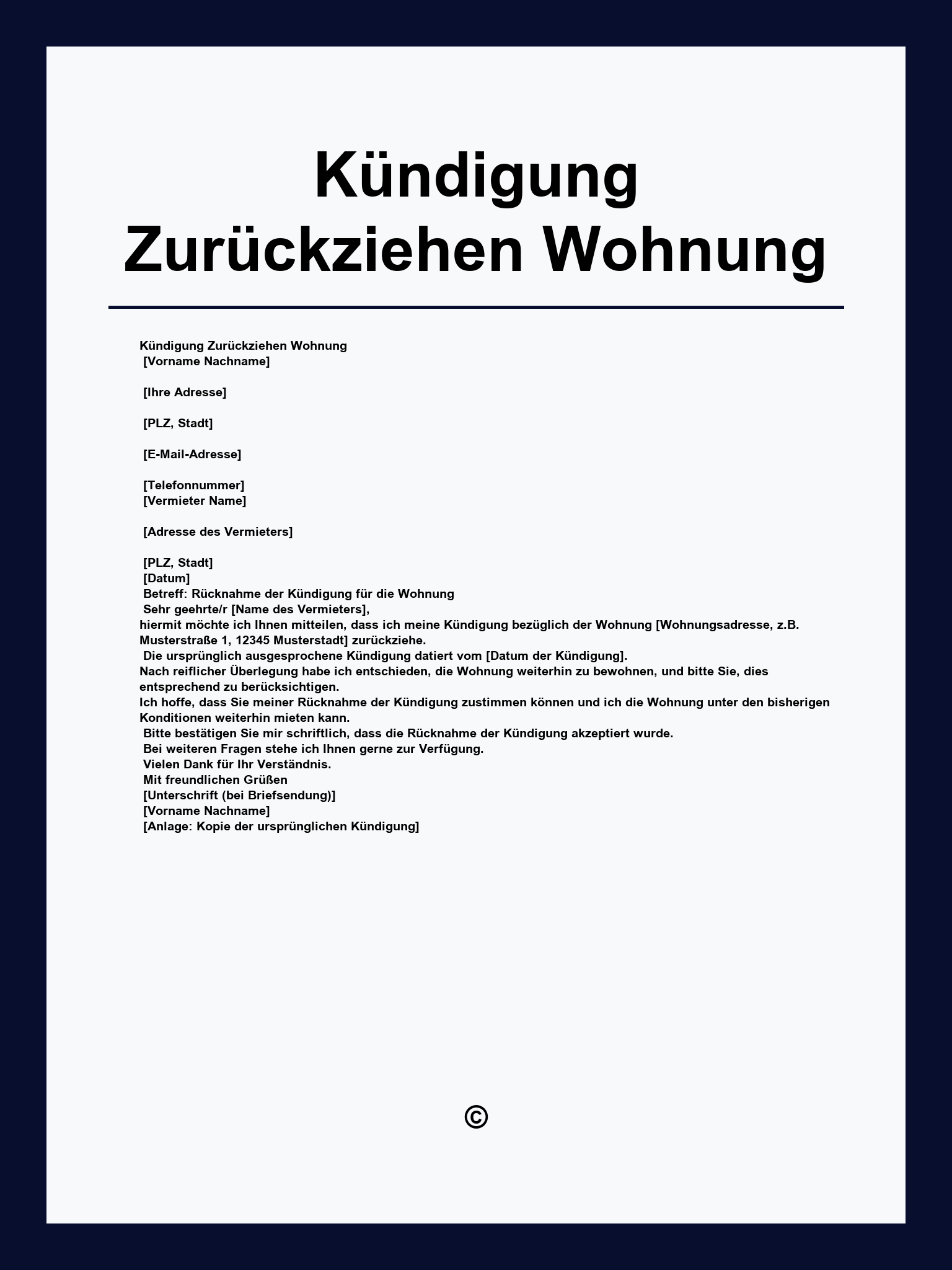 Kündigung Zurückziehen Wohnung Muster