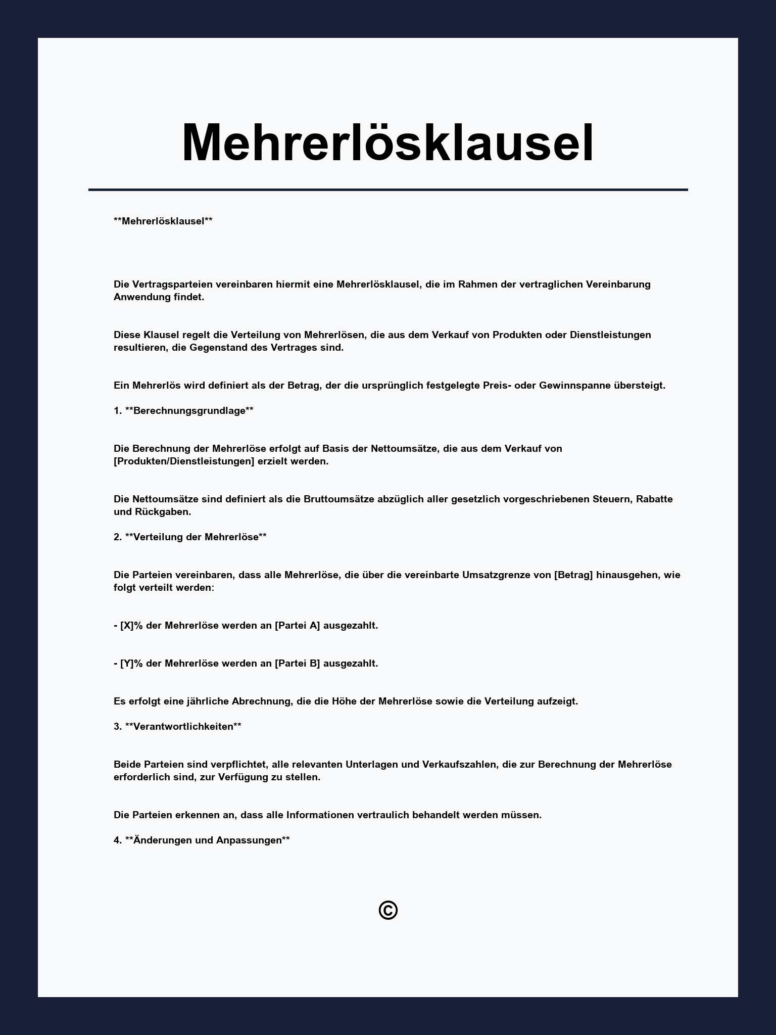 Mehrerlösklausel Muster