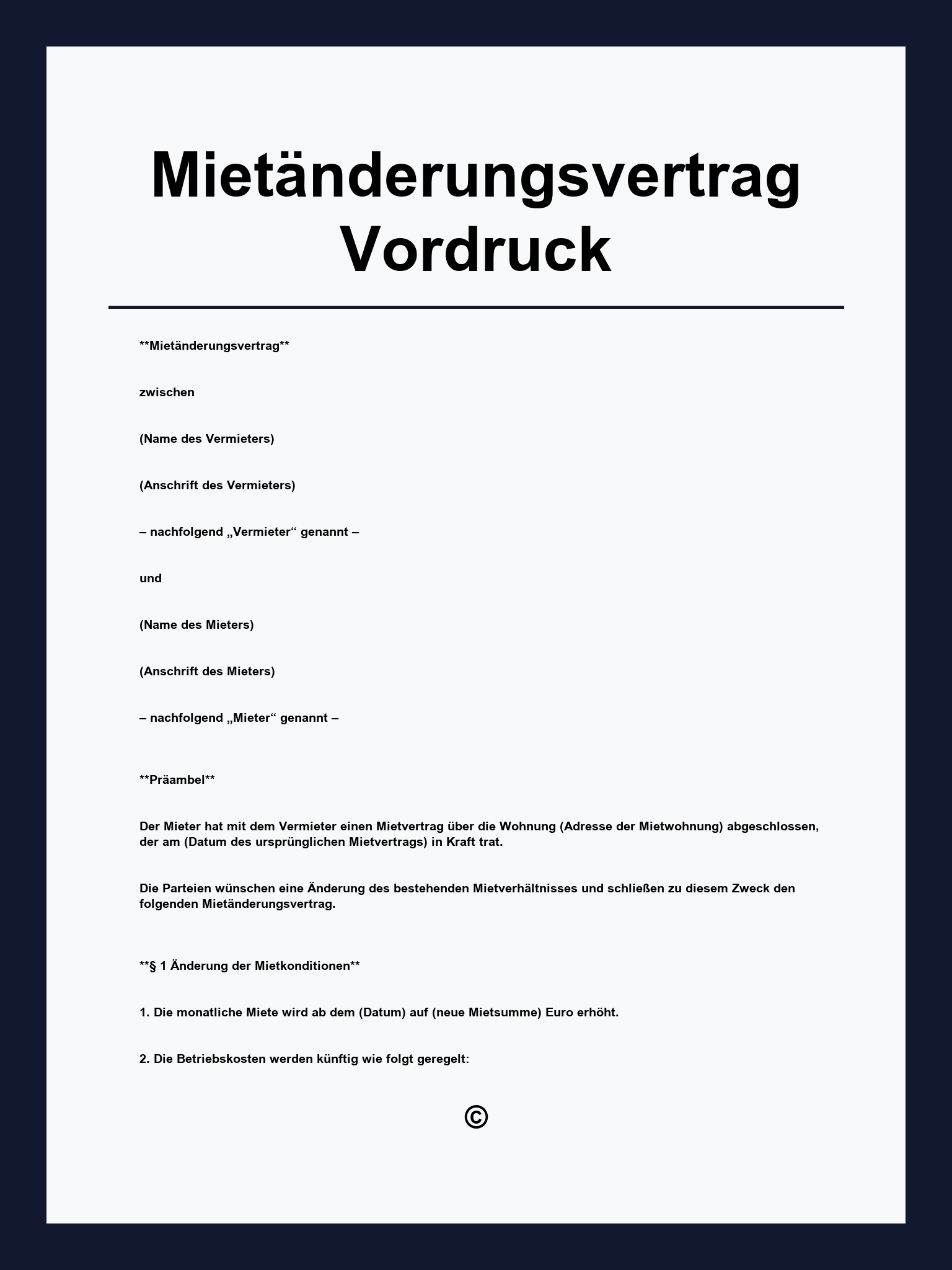 Mietänderungsvertrag Vordruck