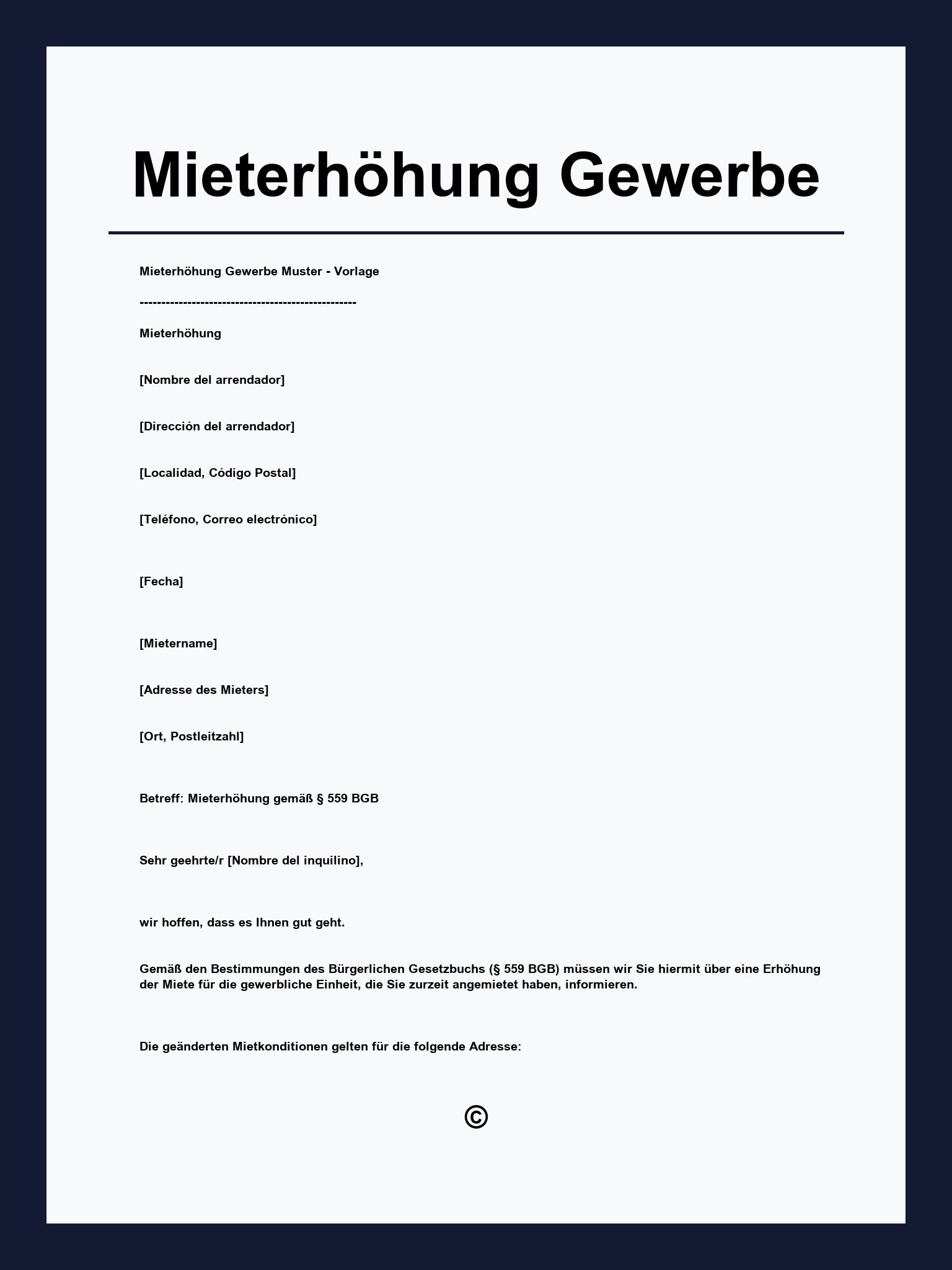 Mieterhöhung Gewerbe Muster