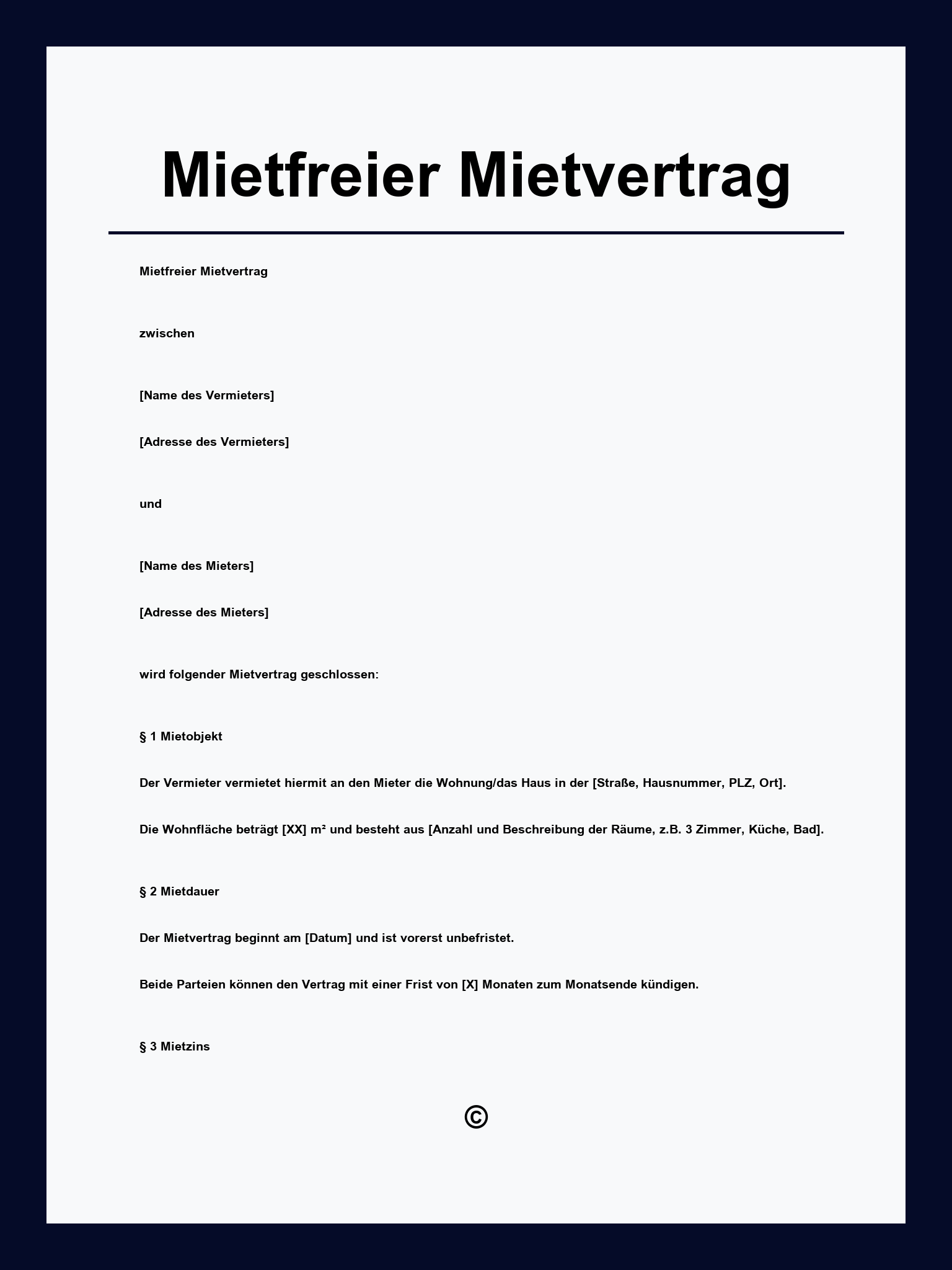Mietfreier Mietvertrag Muster
