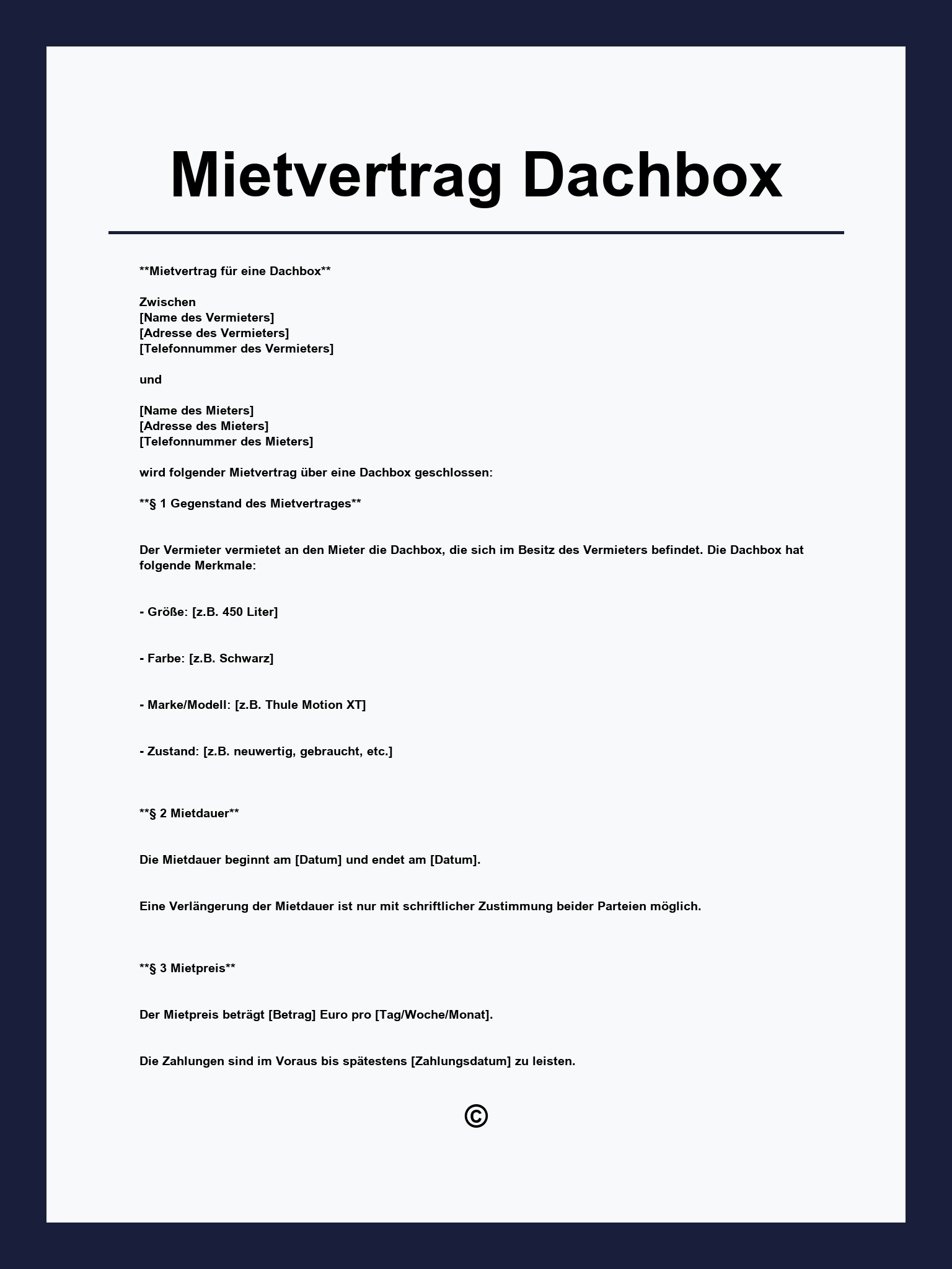 Mietvertrag Dachbox Muster