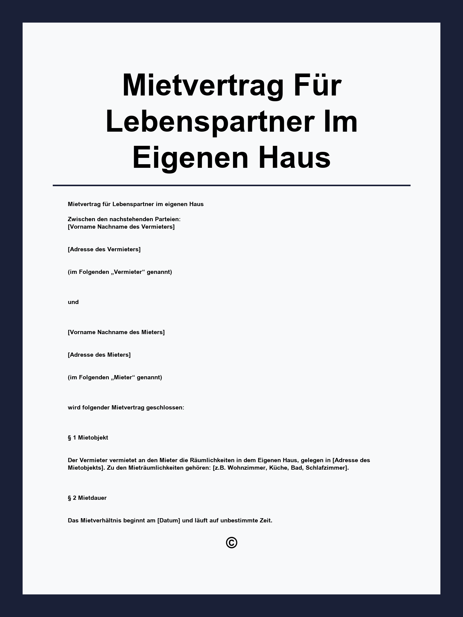 Mietvertrag Für Lebenspartner Im Eigenen Haus Vorlage