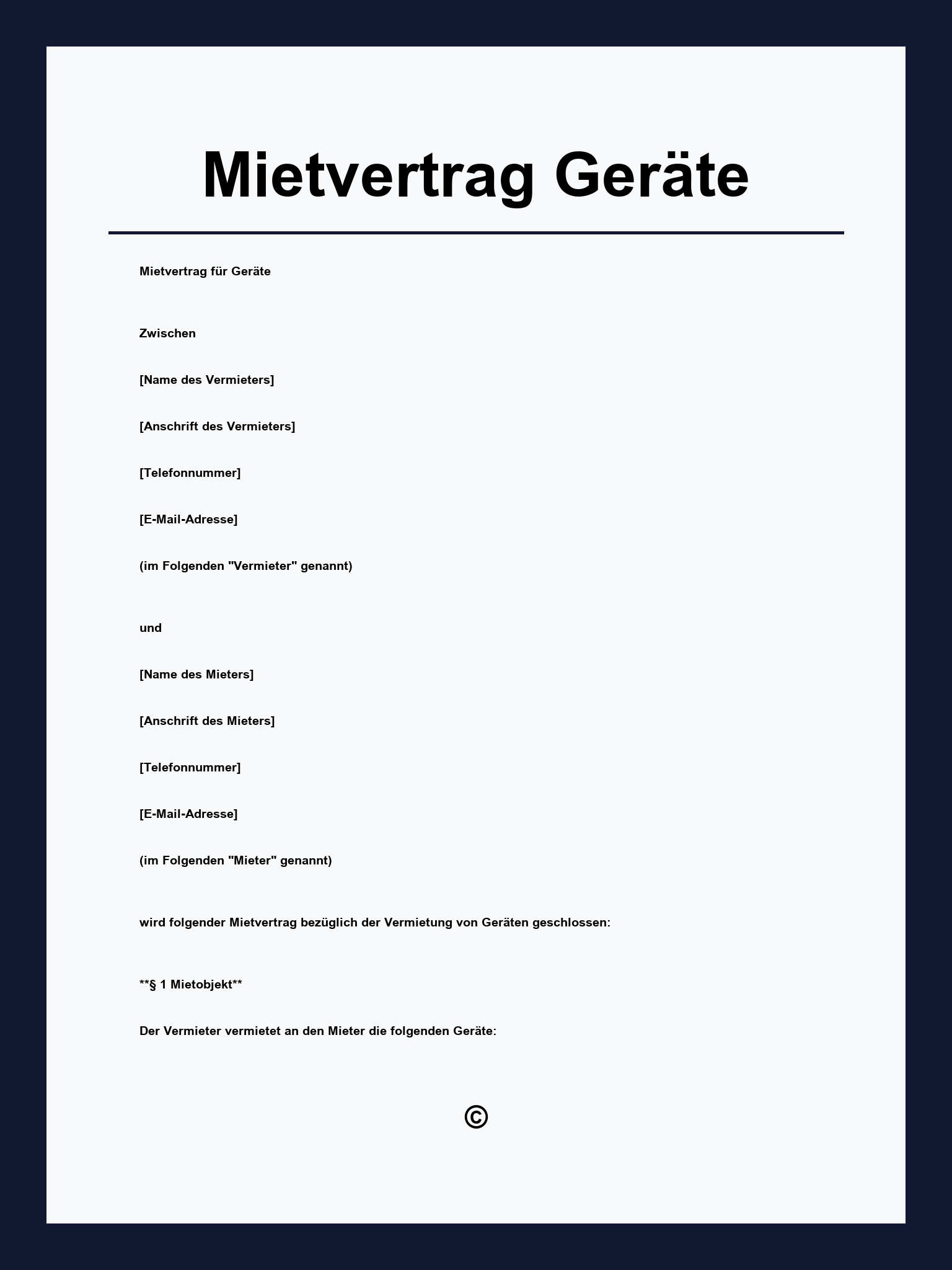 Mietvertrag Geräte Vorlage