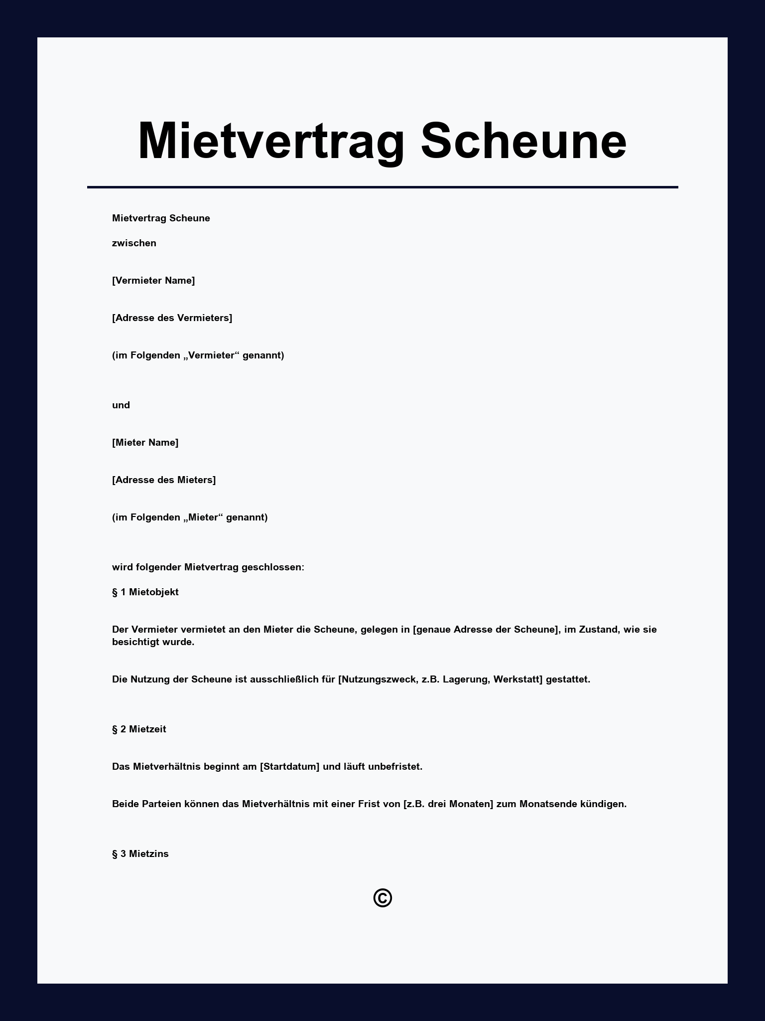 Mietvertrag Scheune