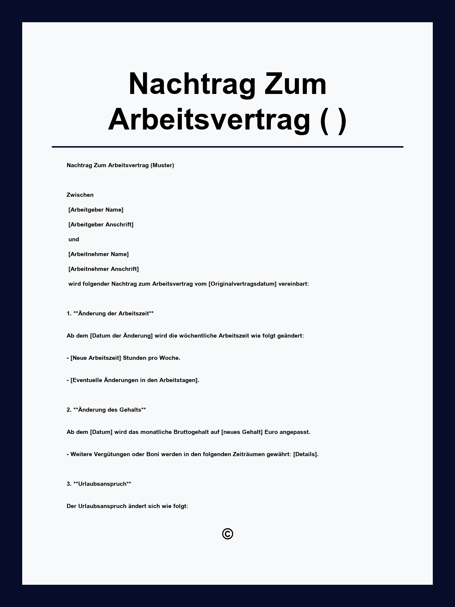 Nachtrag Zum Arbeitsvertrag Muster