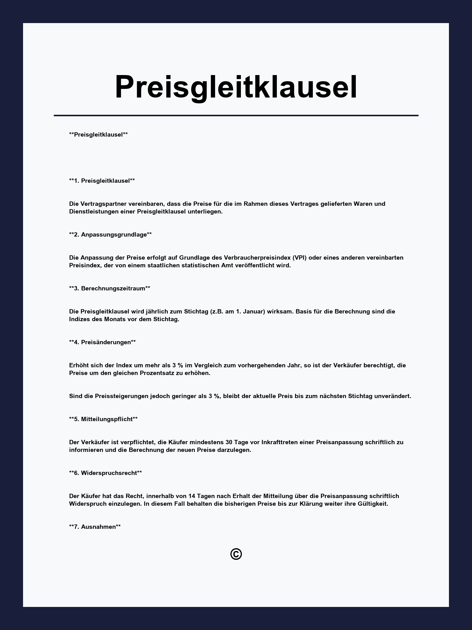 Preisgleitklausel Muster