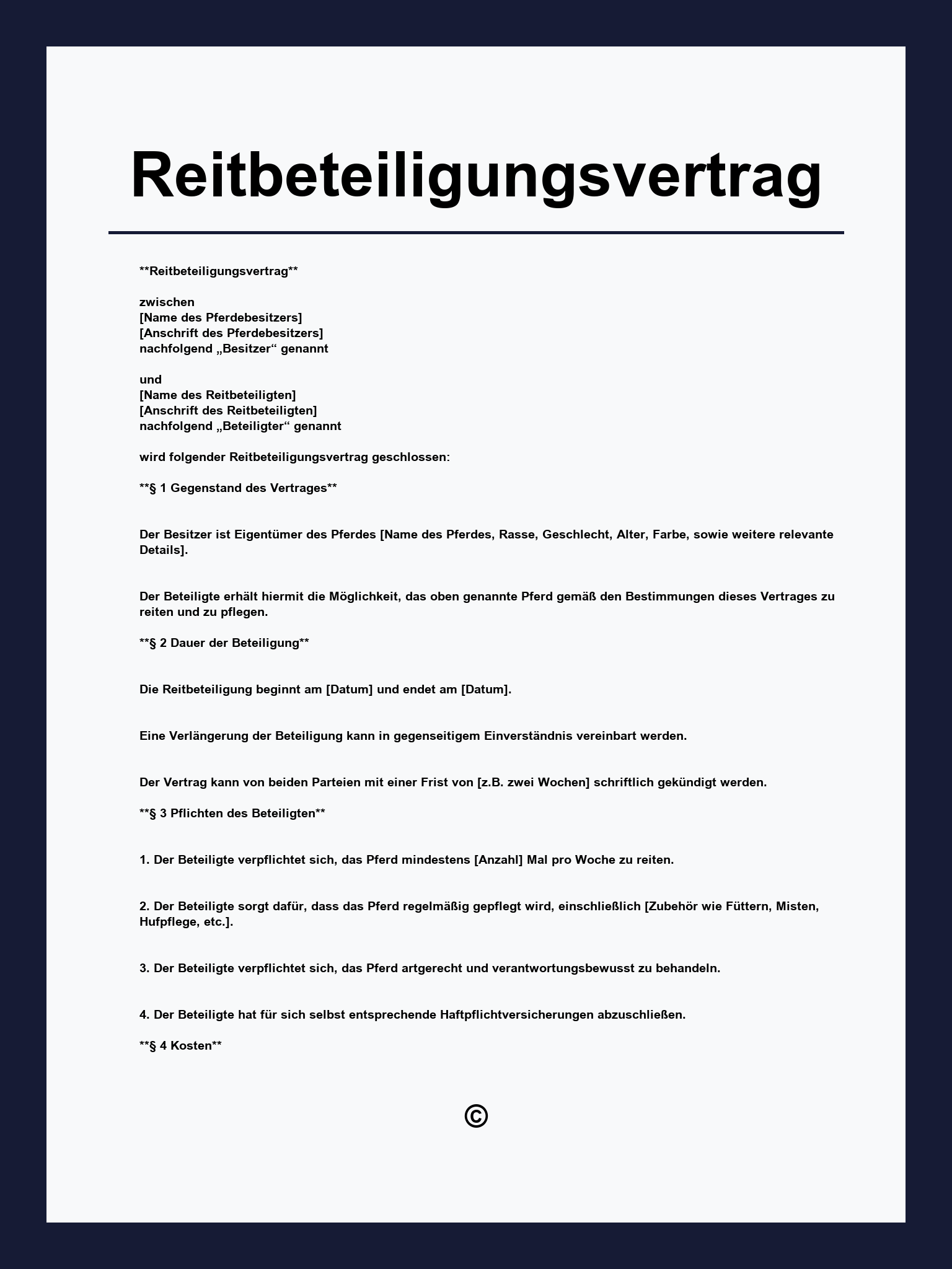 Reitbeteiligungsvertrag Muster
