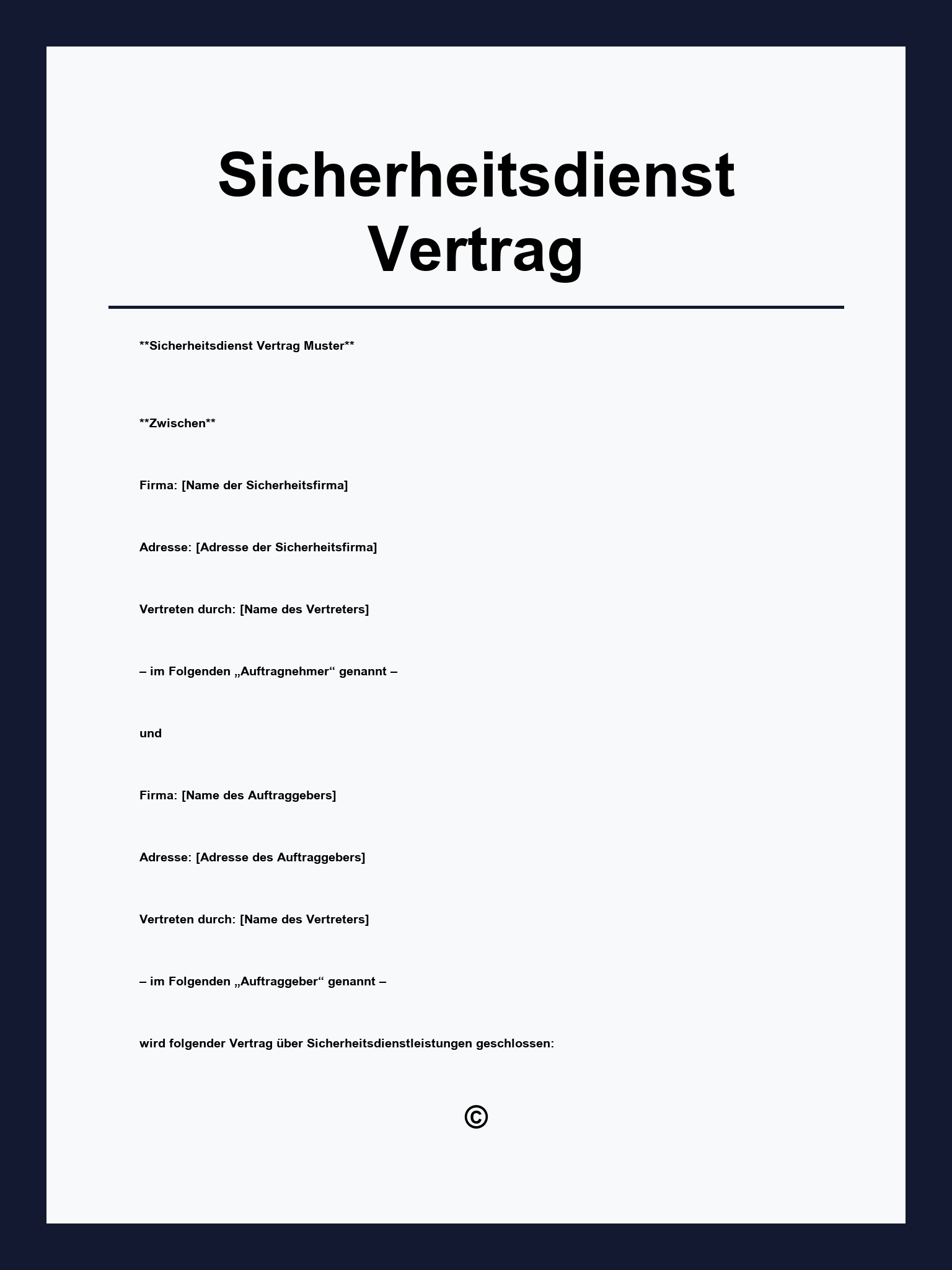 Sicherheitsdienst Vertrag Muster