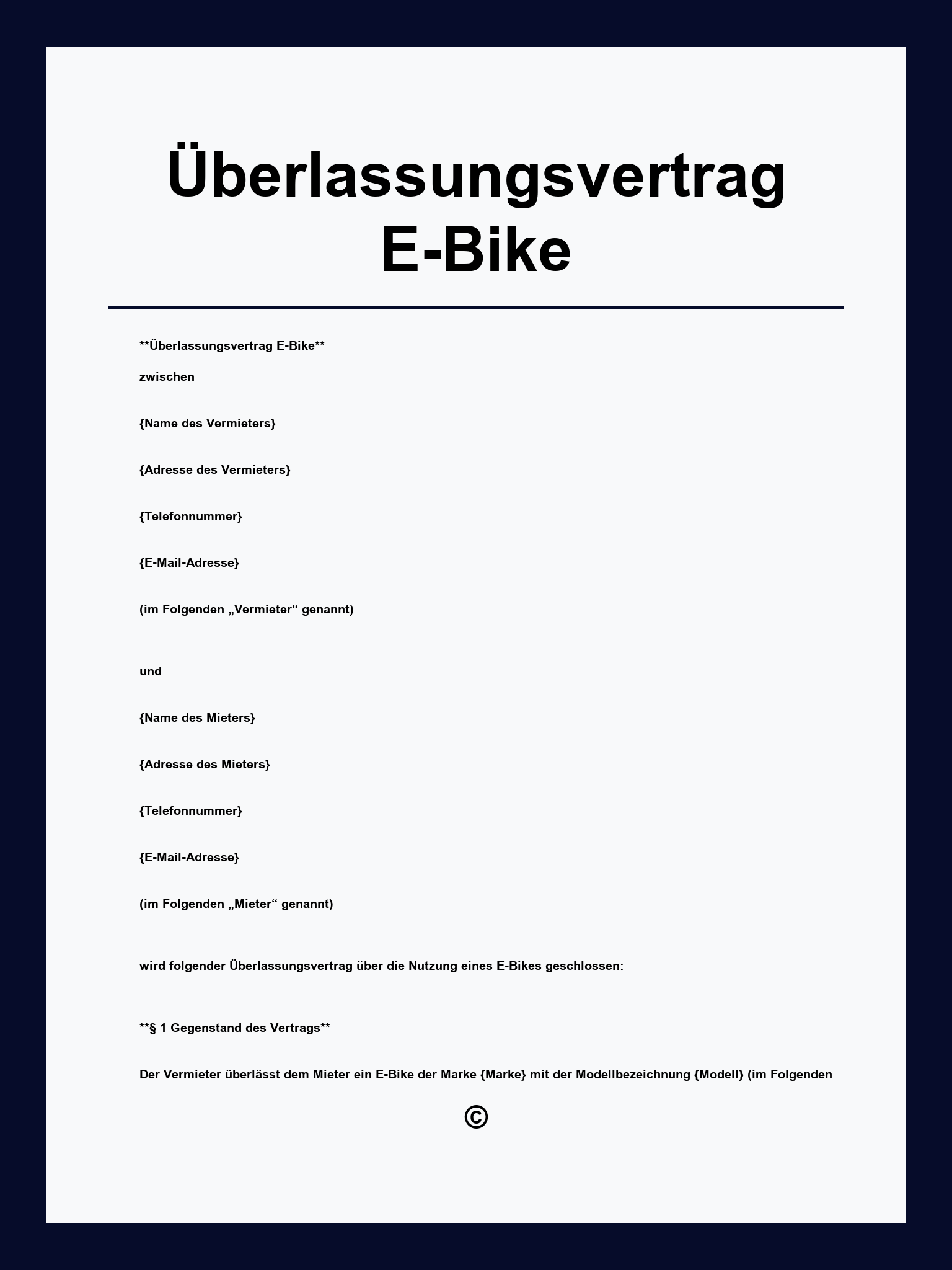 Überlassungsvertrag E Bike Muster