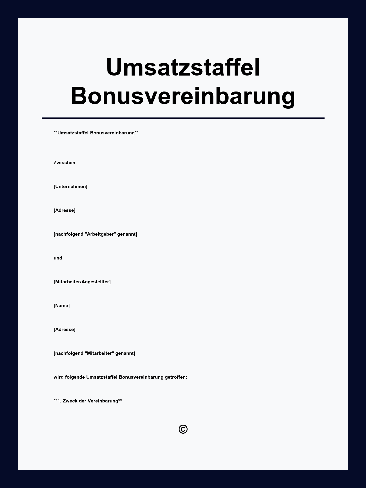 Umsatzstaffel Bonusvereinbarung Muster