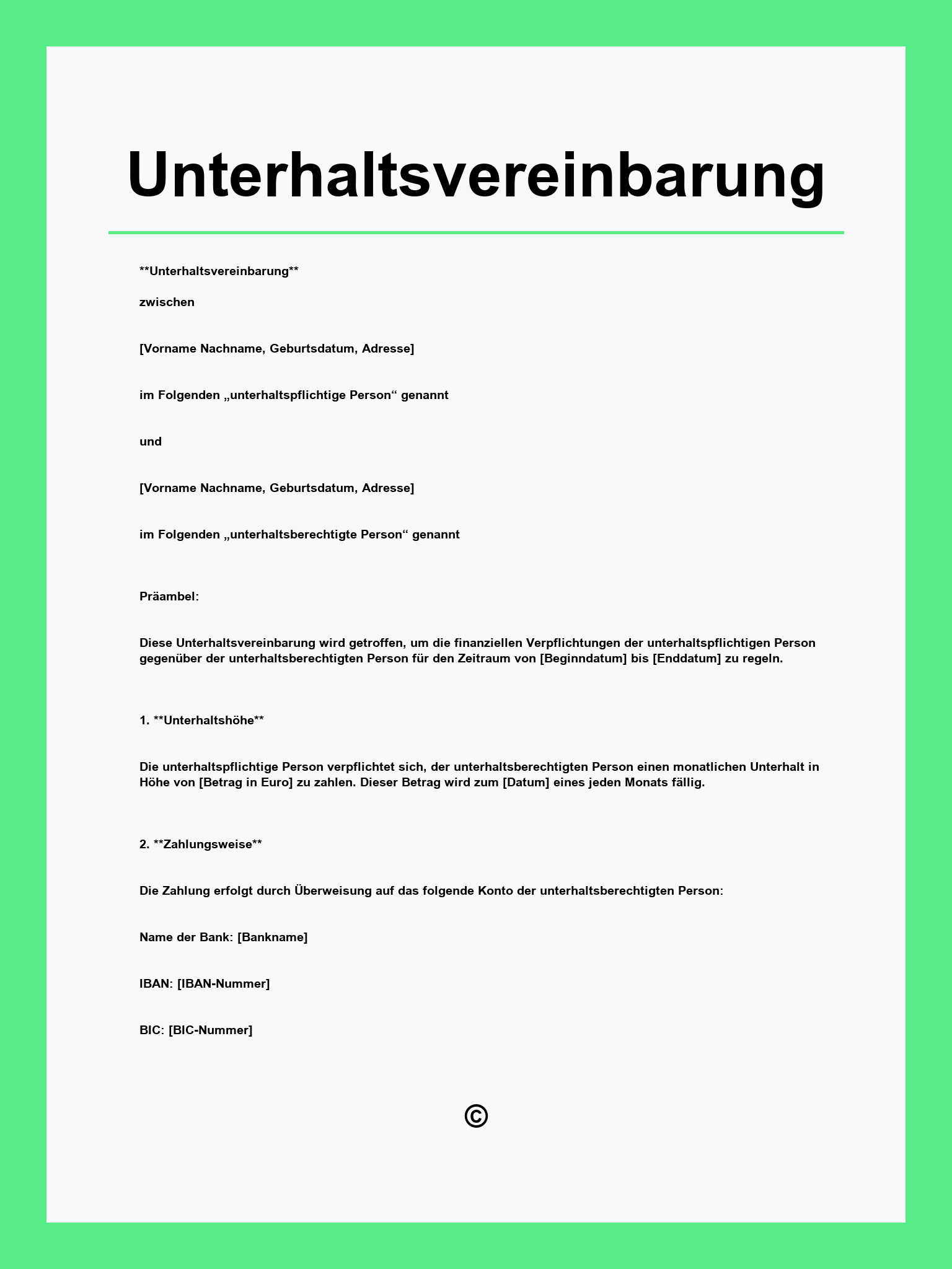 Unterhaltsvereinbarung Vorlage