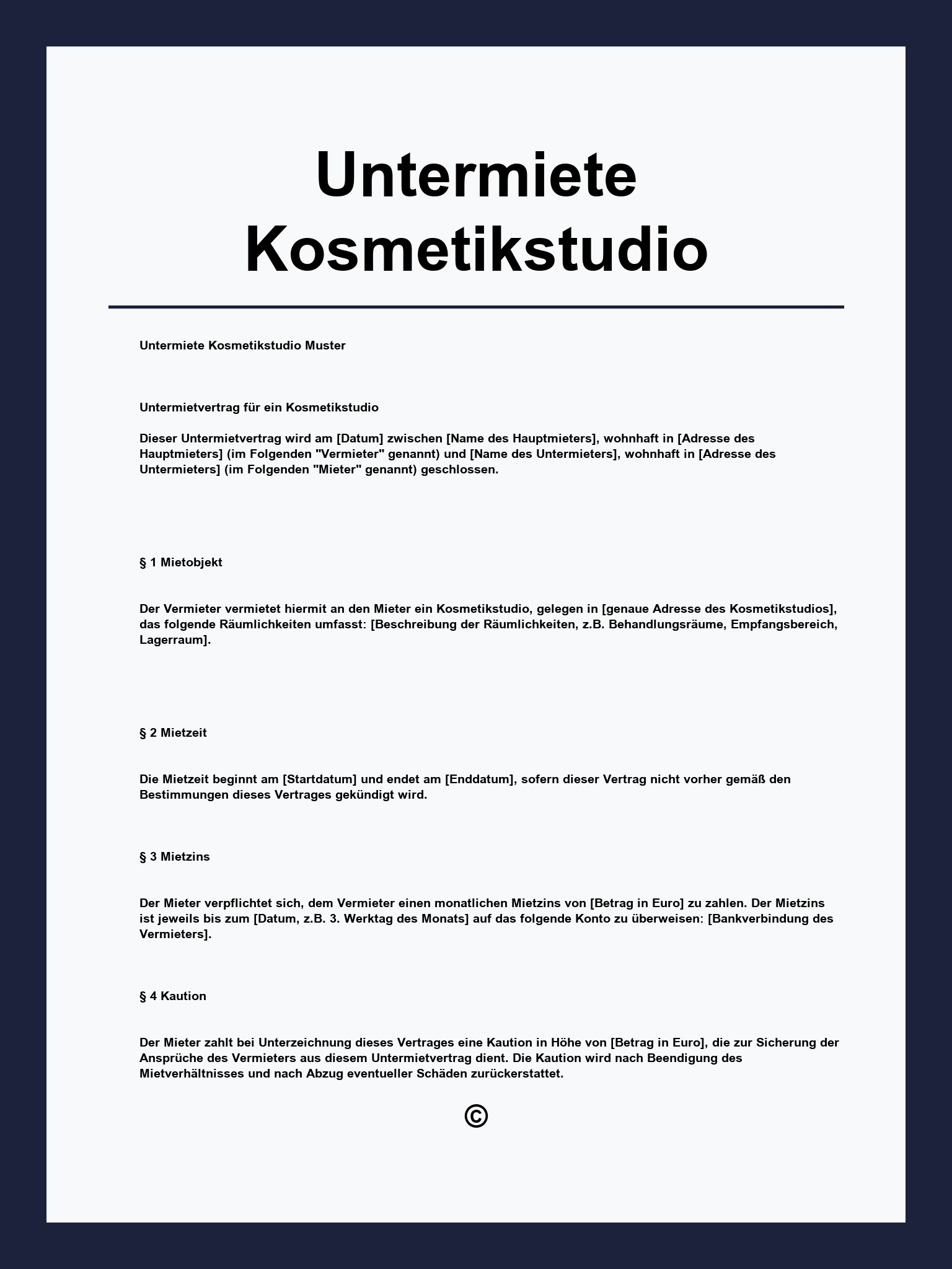 Untermiete Kosmetikstudio