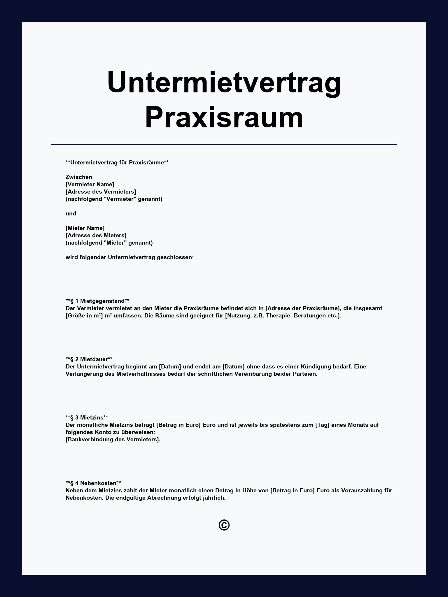 Untermietvertrag Praxisraum