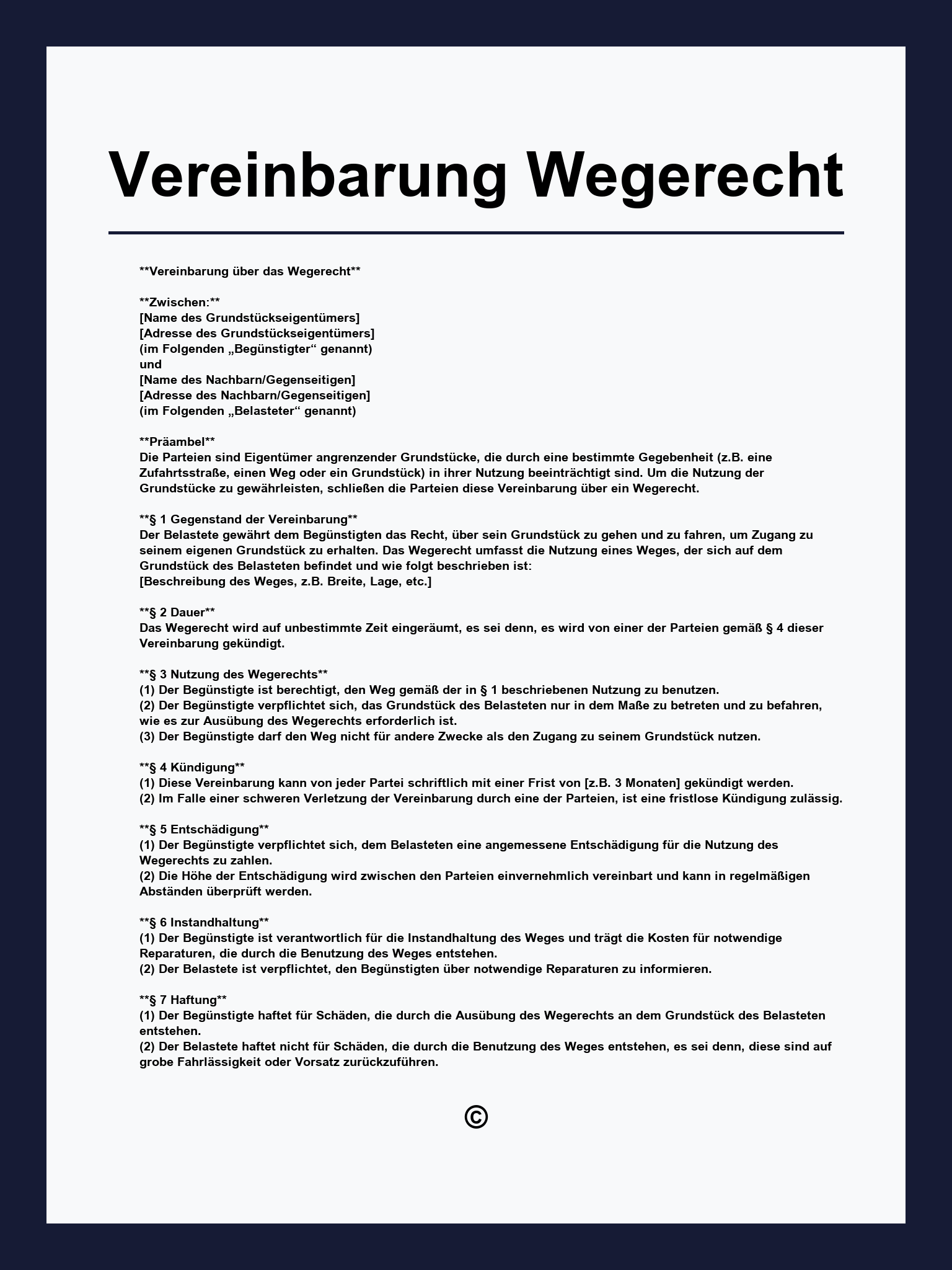 Vereinbarung Wegerecht Muster