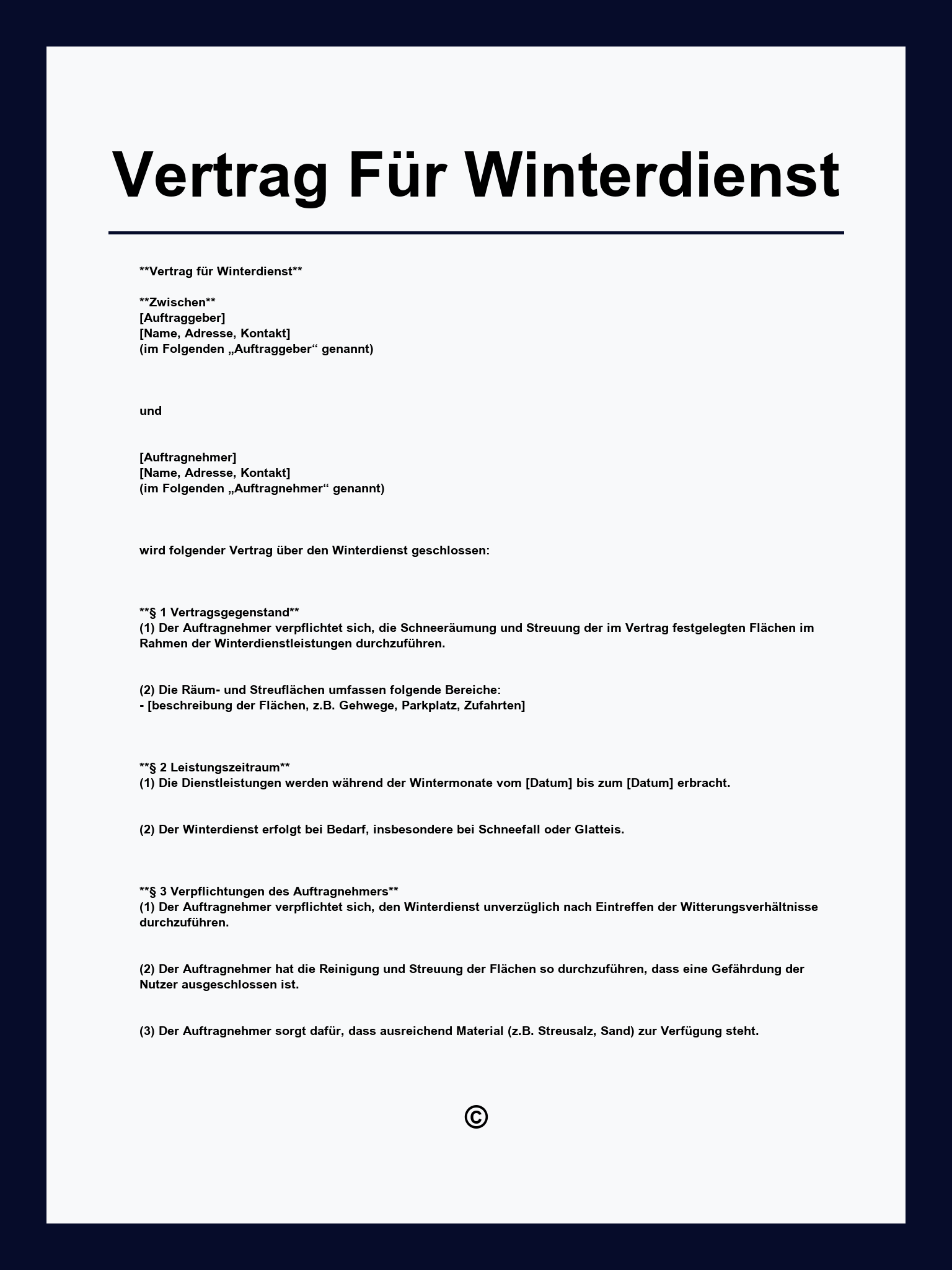 Vertrag Für Winterdienst