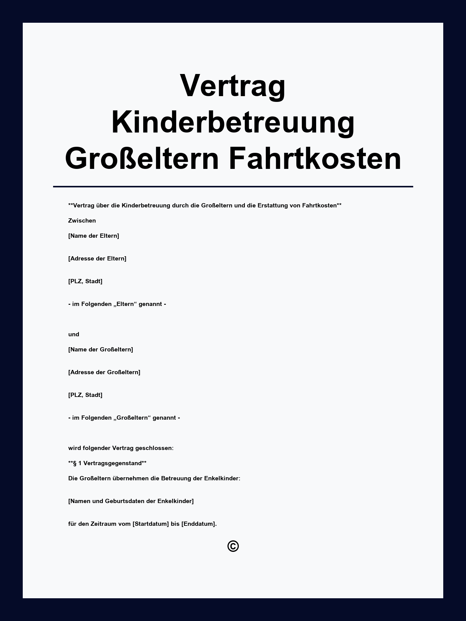 Mustervertrag Kinderbetreuung Großeltern Fahrtkosten