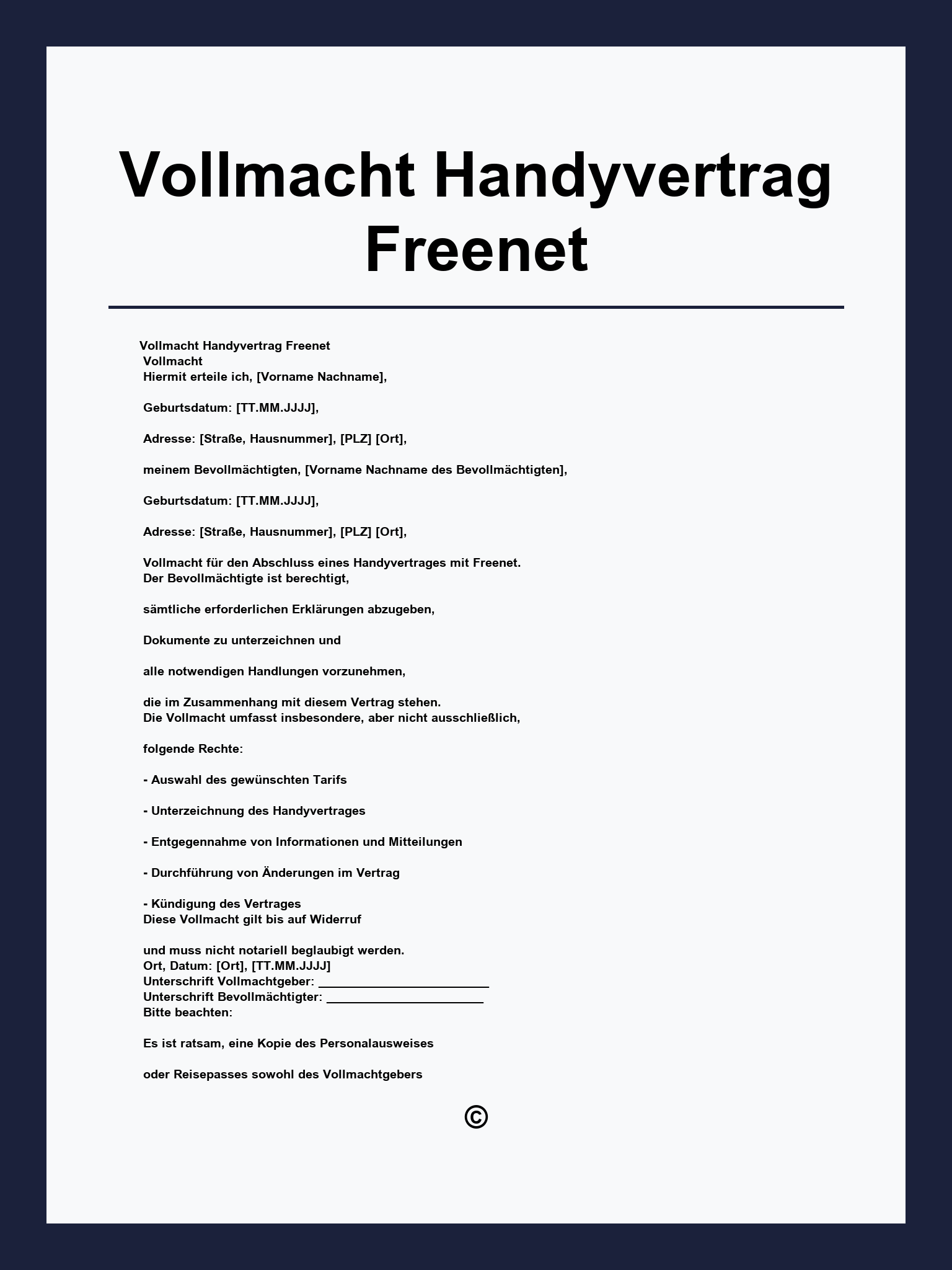 Vollmacht Handyvertrag Freenet