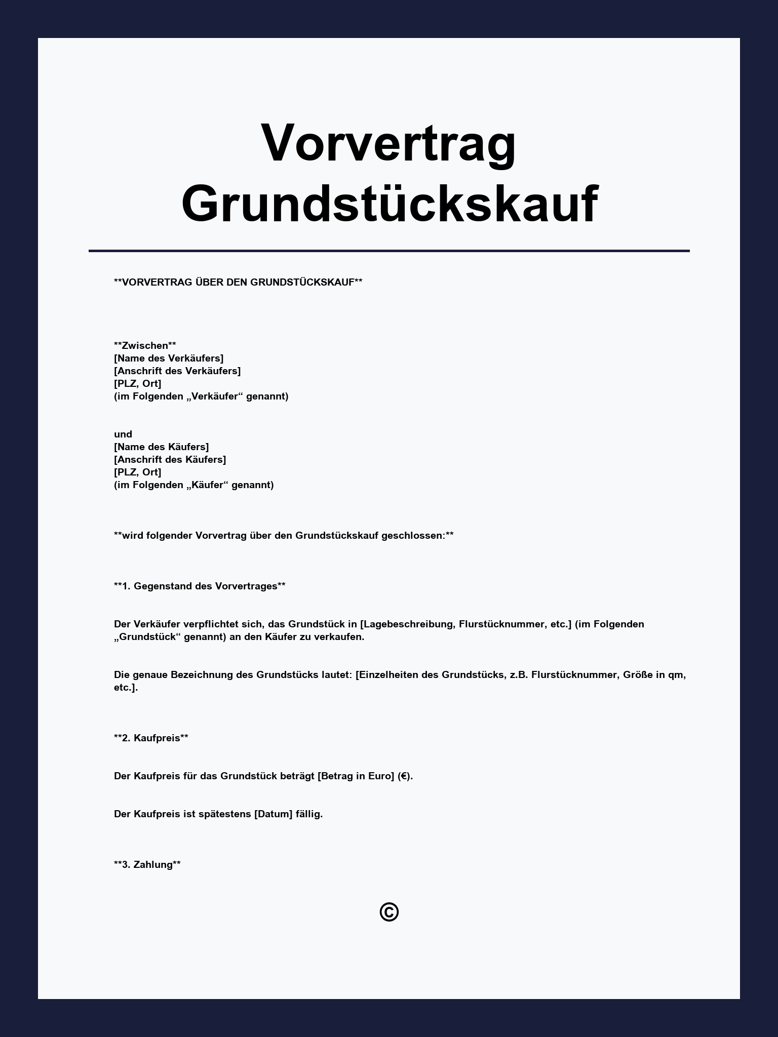 Muster Vorvertrag Grundstückskauf